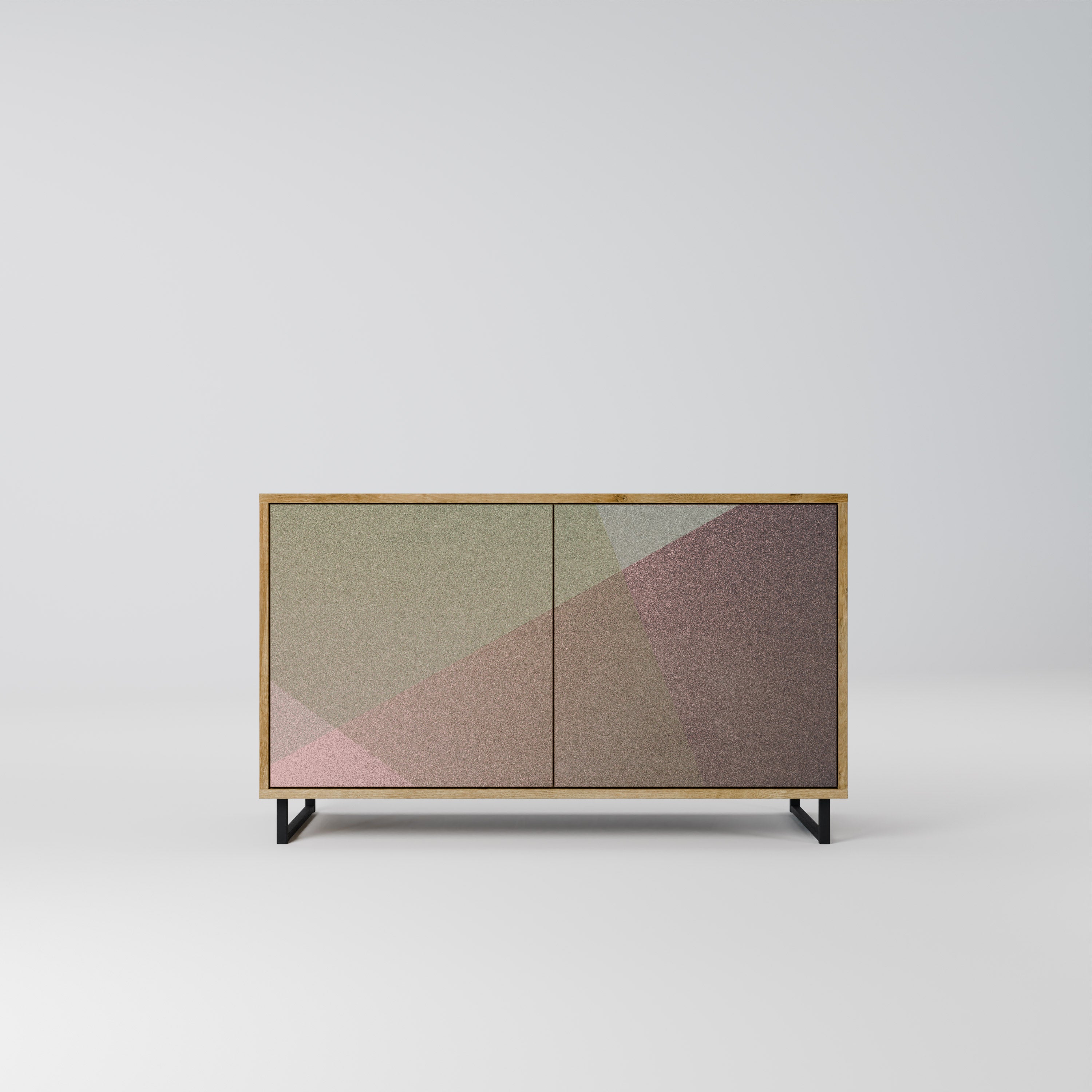 BEIGE GEOMETRY 2-Door Sideboard in Oak Effect