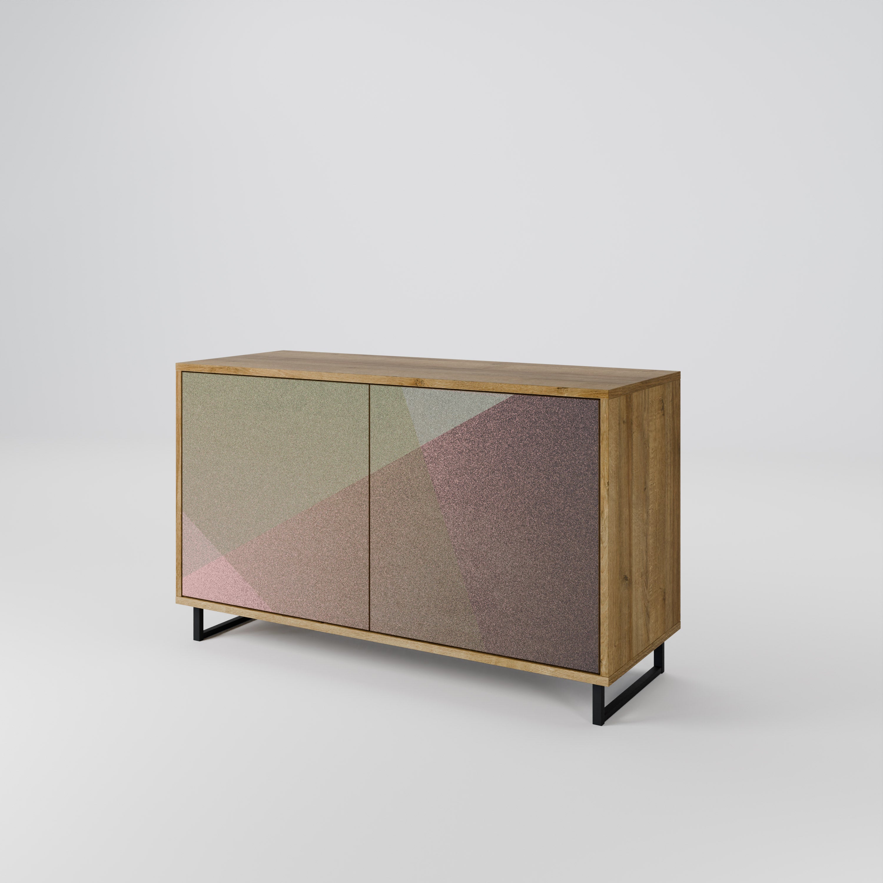 BEIGE GEOMETRY 2-Door Sideboard in Oak Effect