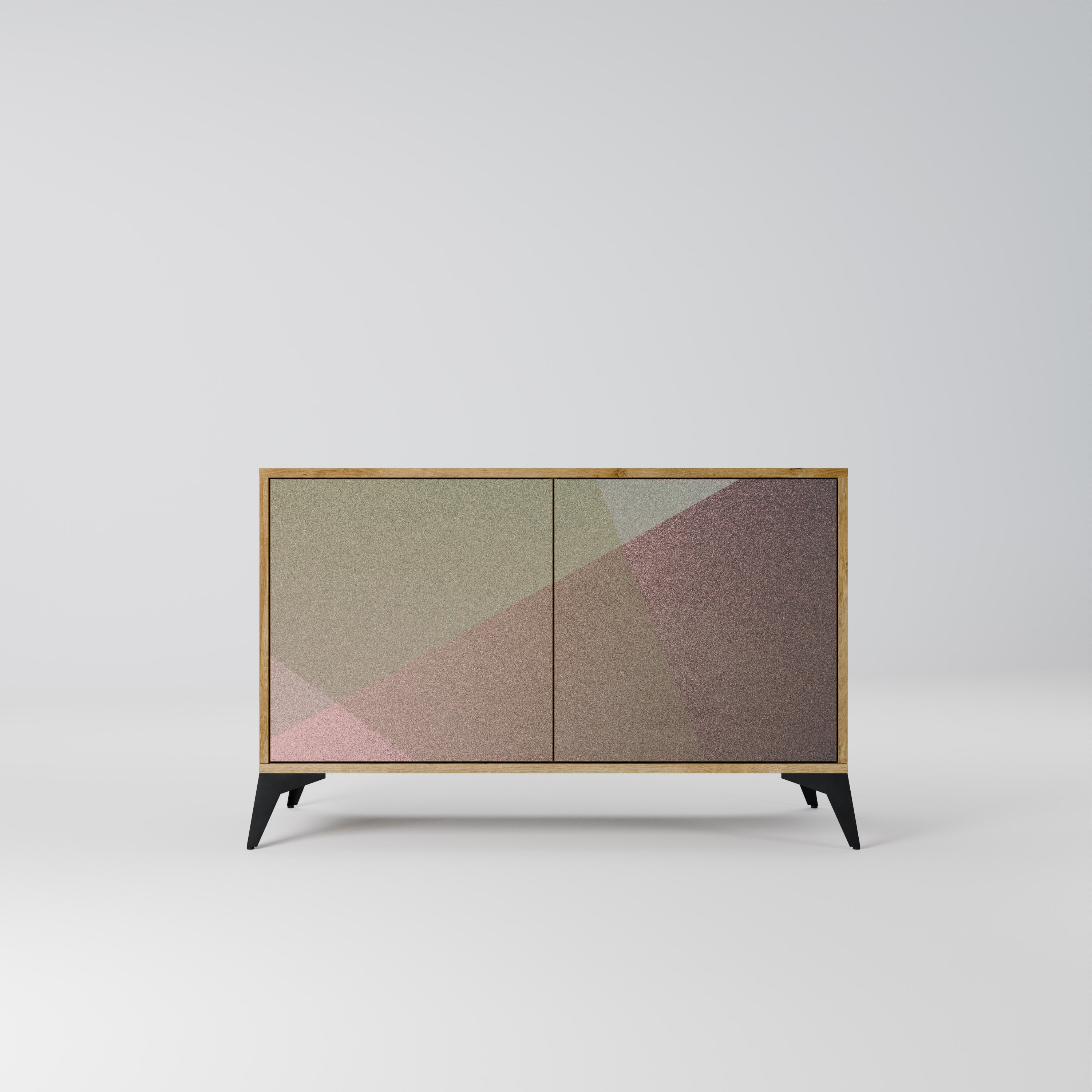 BEIGE GEOMETRY 2-Door Sideboard in Oak Effect