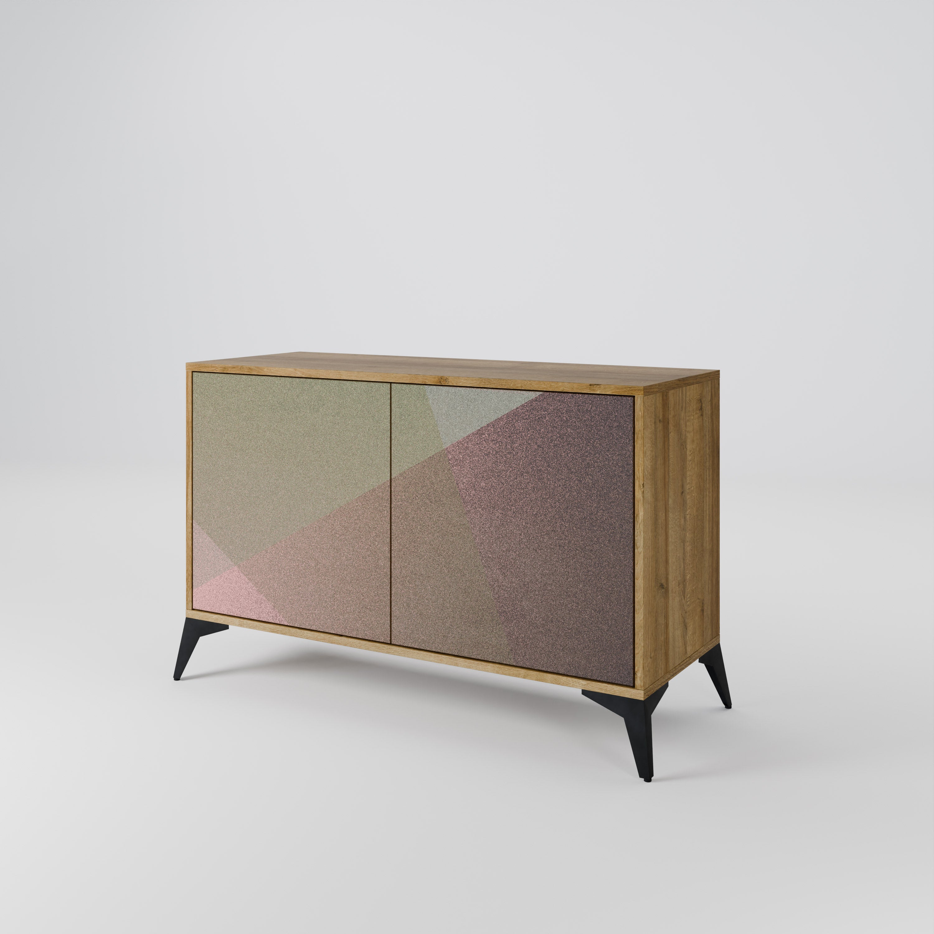 BEIGE GEOMETRY 2-Door Sideboard in Oak Effect