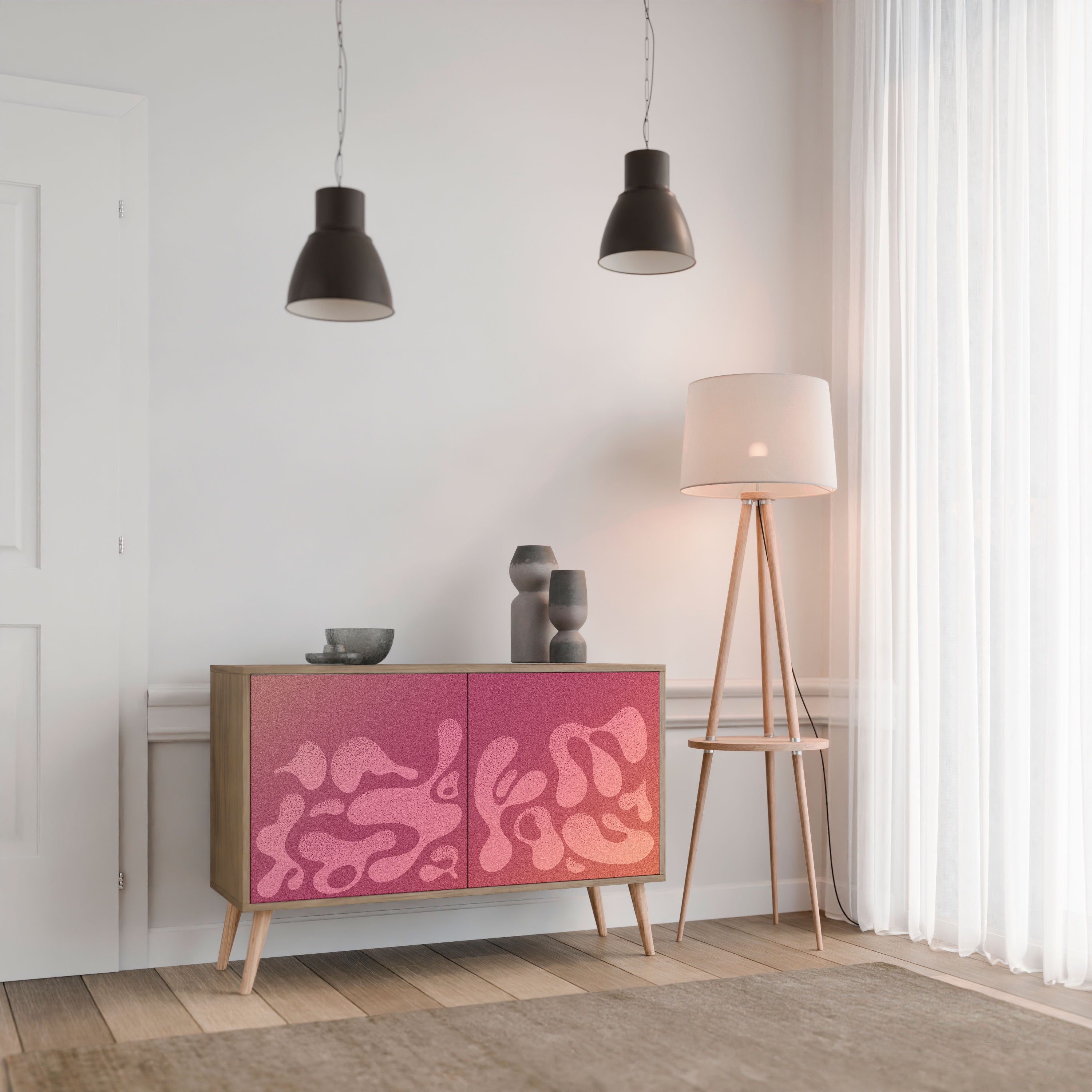 IRREGULAR PINK 2-Door Sideboard in Oak Effect