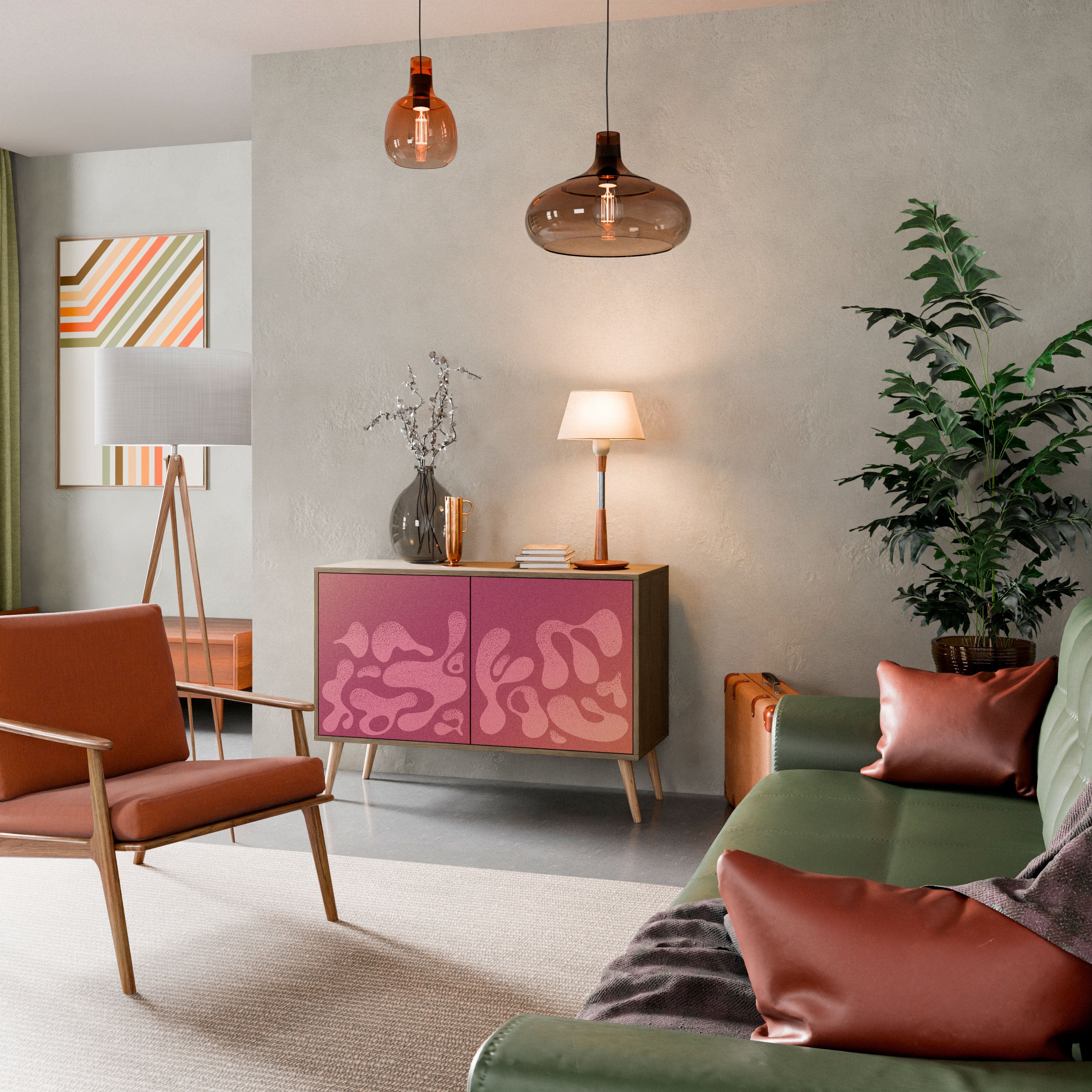IRREGULAR PINK 2-Door Sideboard in Oak Effect