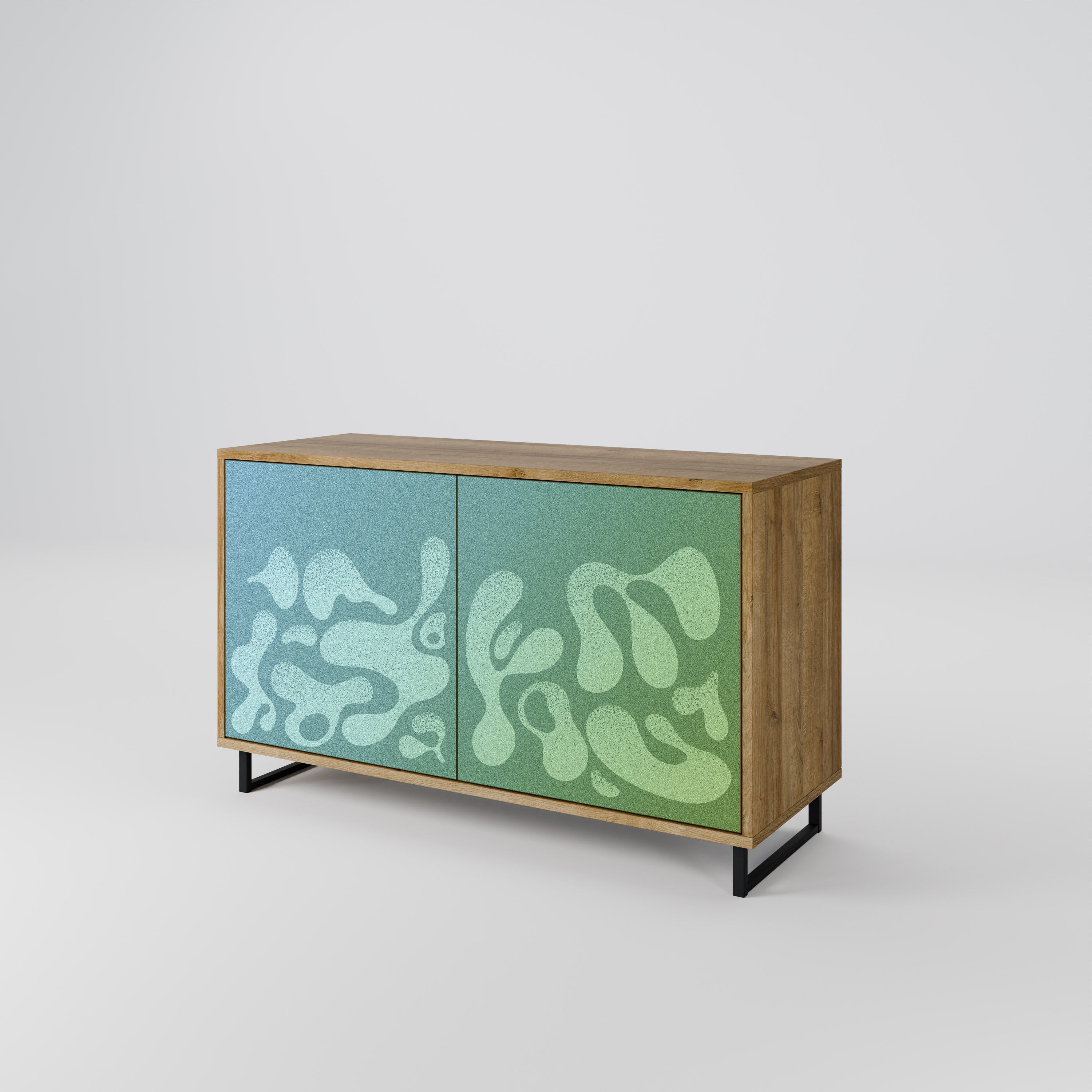 IRREGULAR BLUE 2-Door Sideboard in Oak Effect