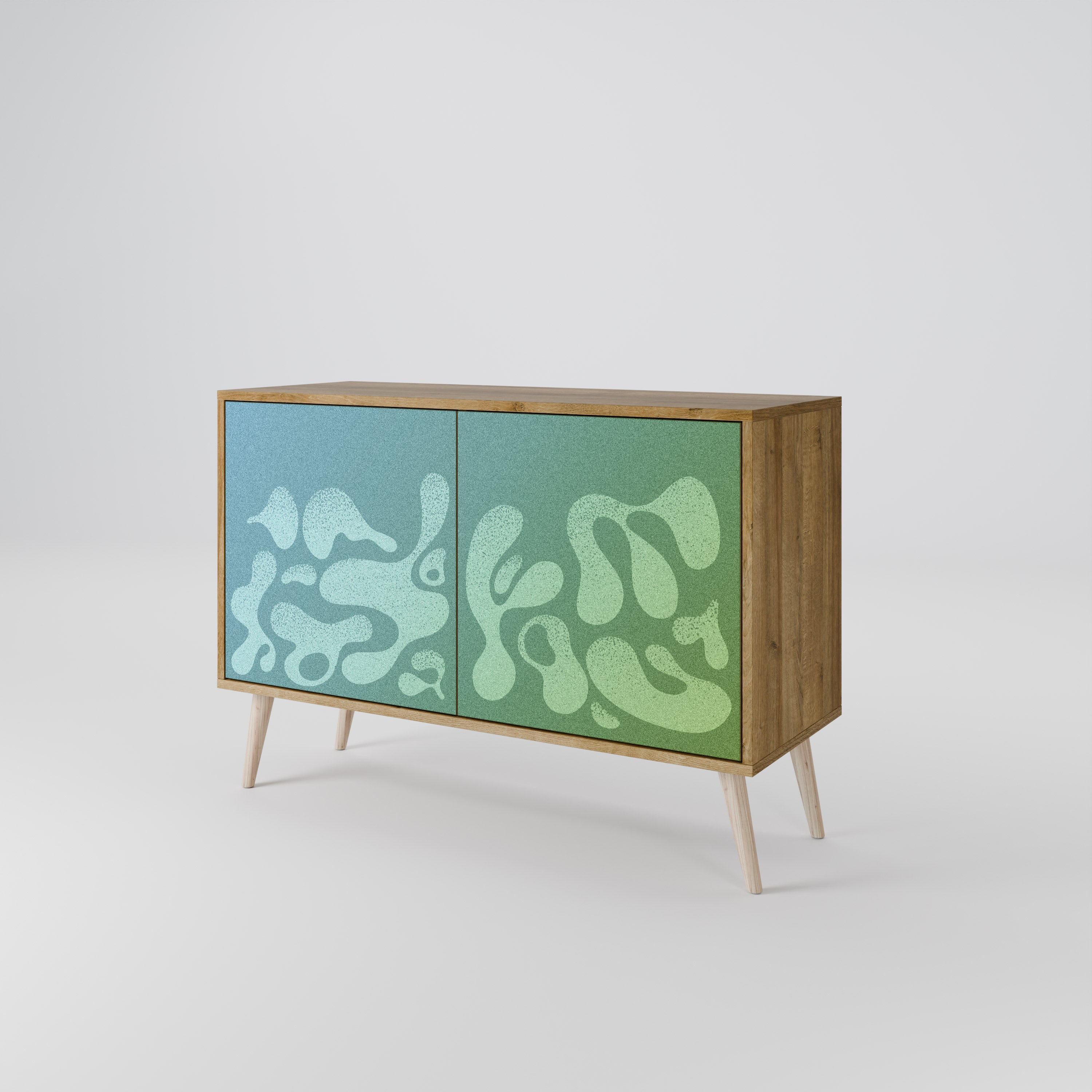 IRREGULAR BLUE 2-Door Sideboard in Oak Effect