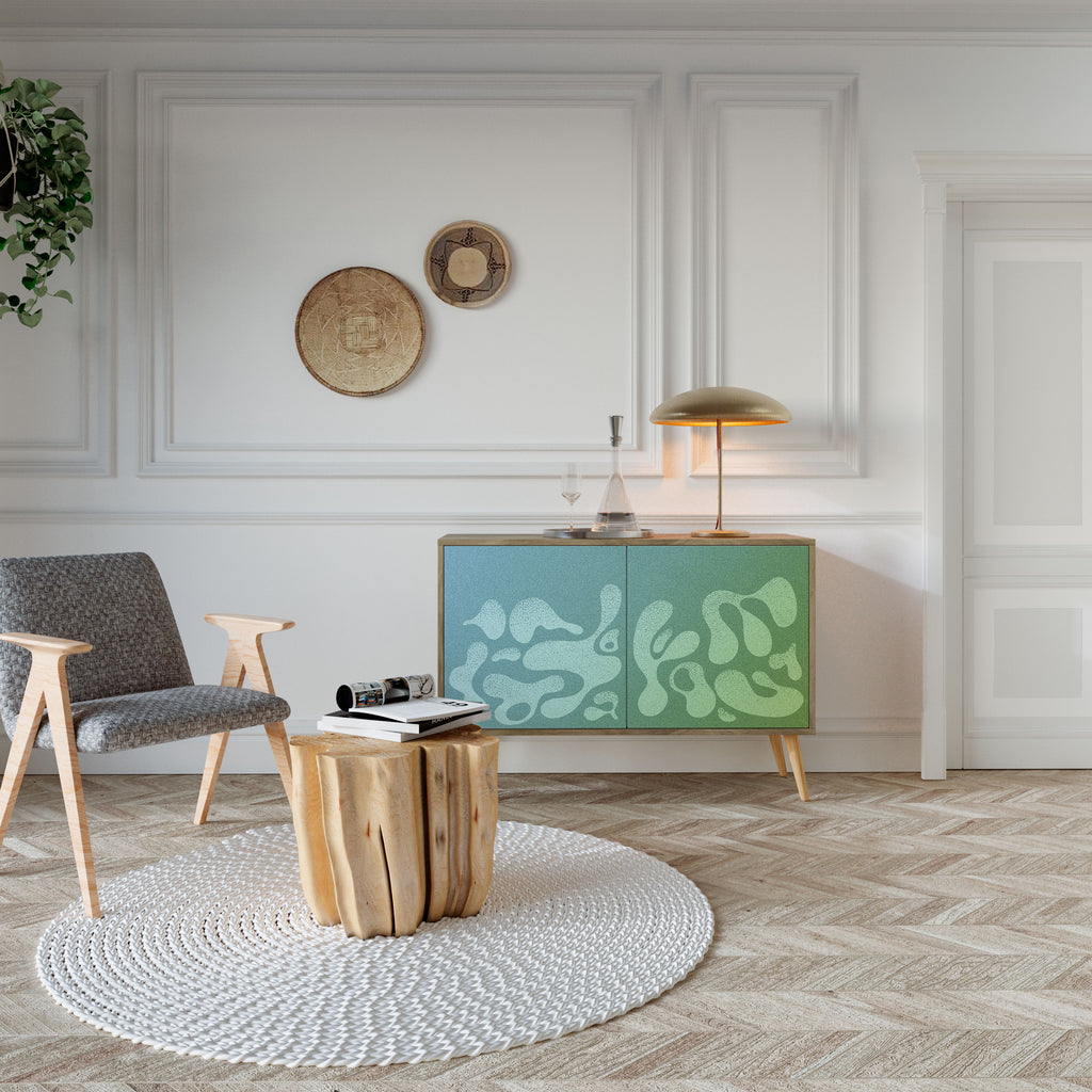 IRREGULAR BLUE 2-Door Sideboard in Oak Effect