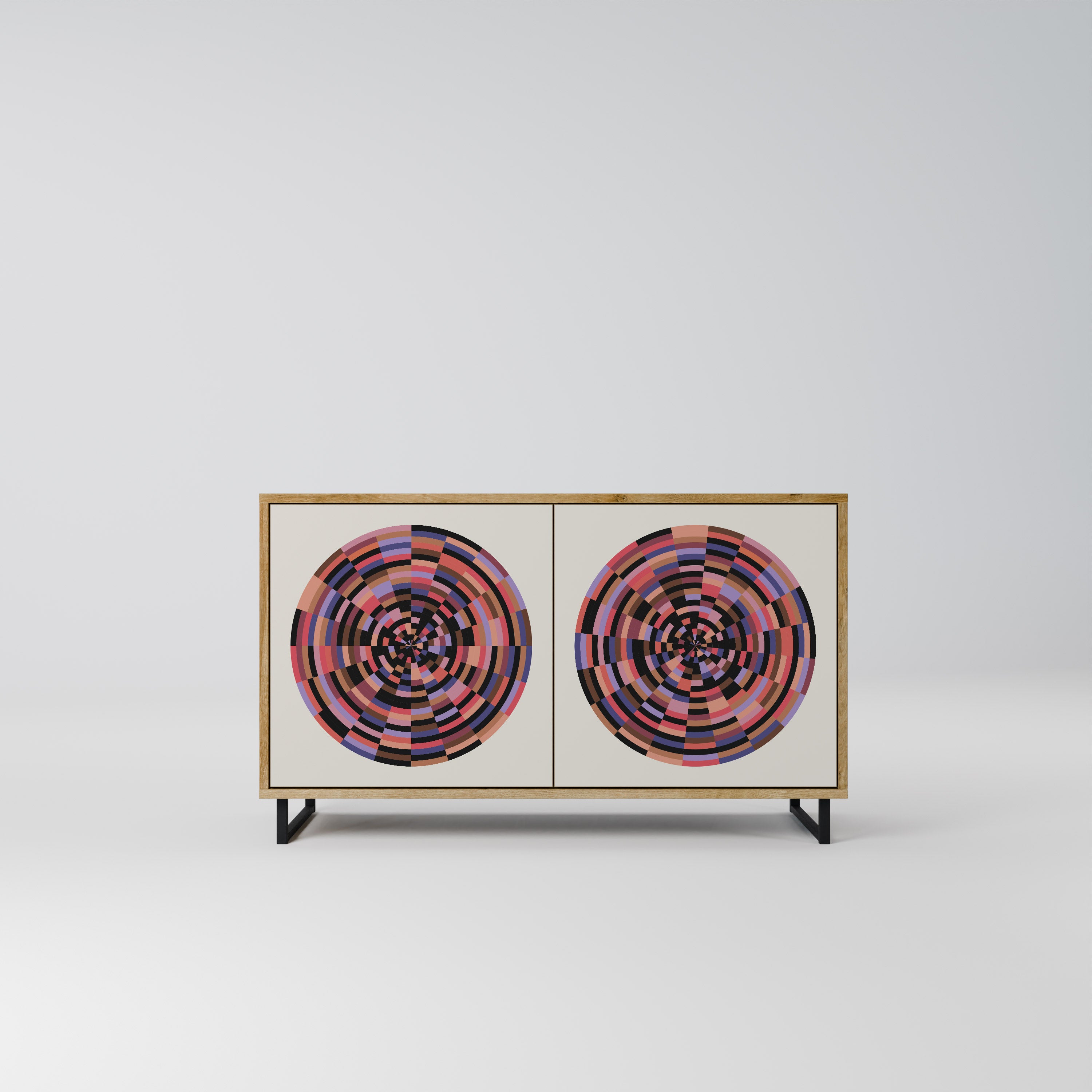 BROWN CIRCLES 2-Door Sideboard in Oak Effect