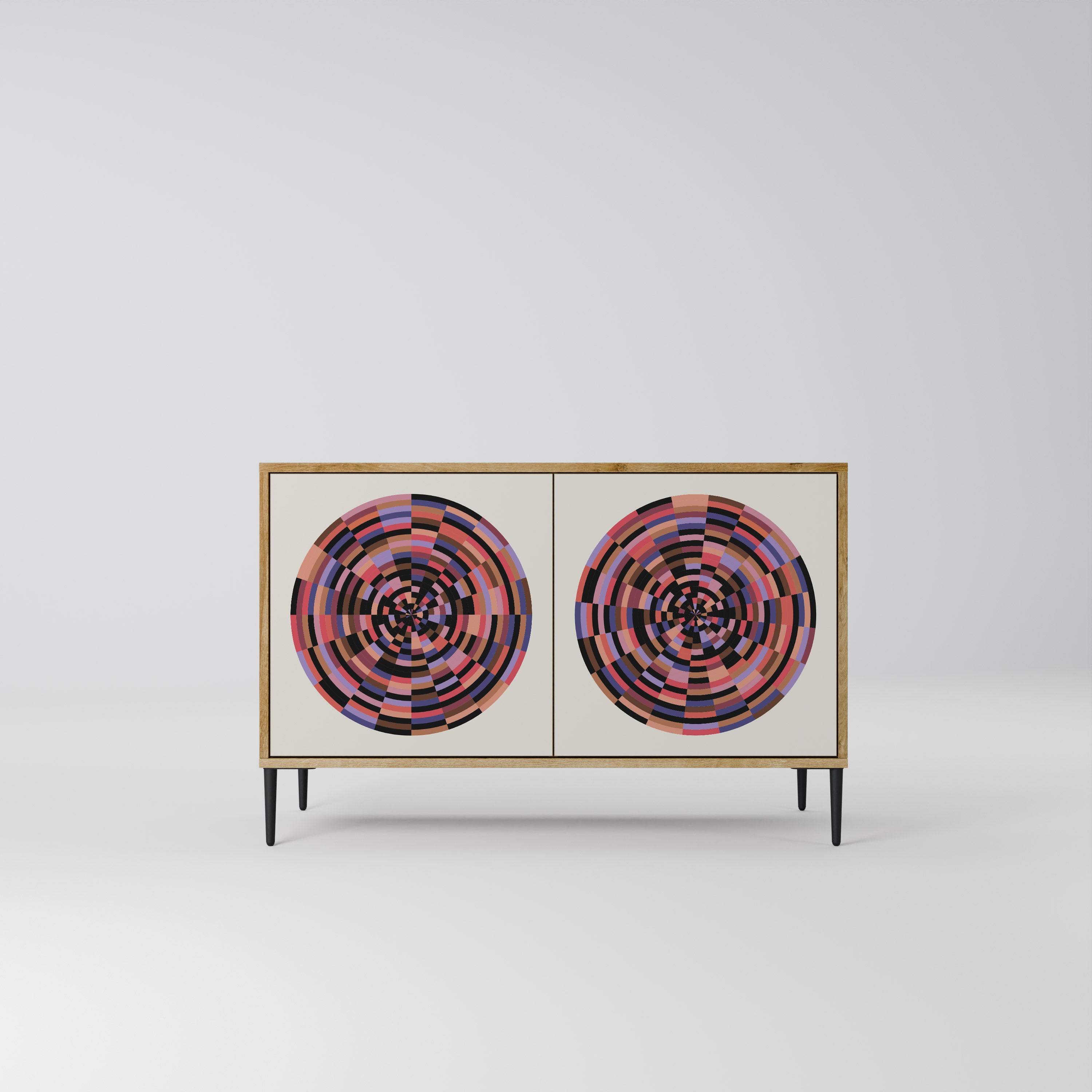 BROWN CIRCLES 2-Door Sideboard in Oak Effect