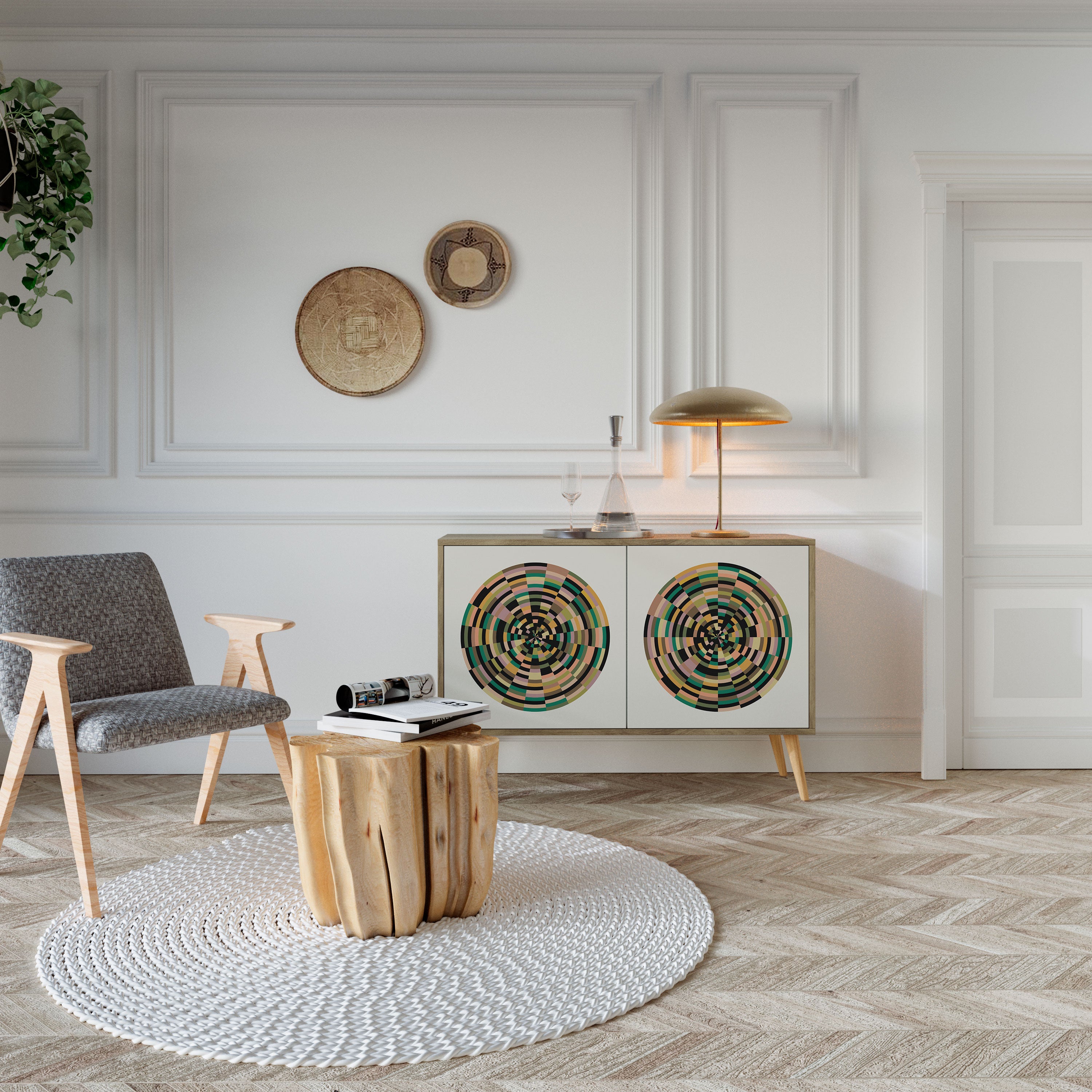 GREEN CIRCLES 2-Door Sideboard in Oak Effect