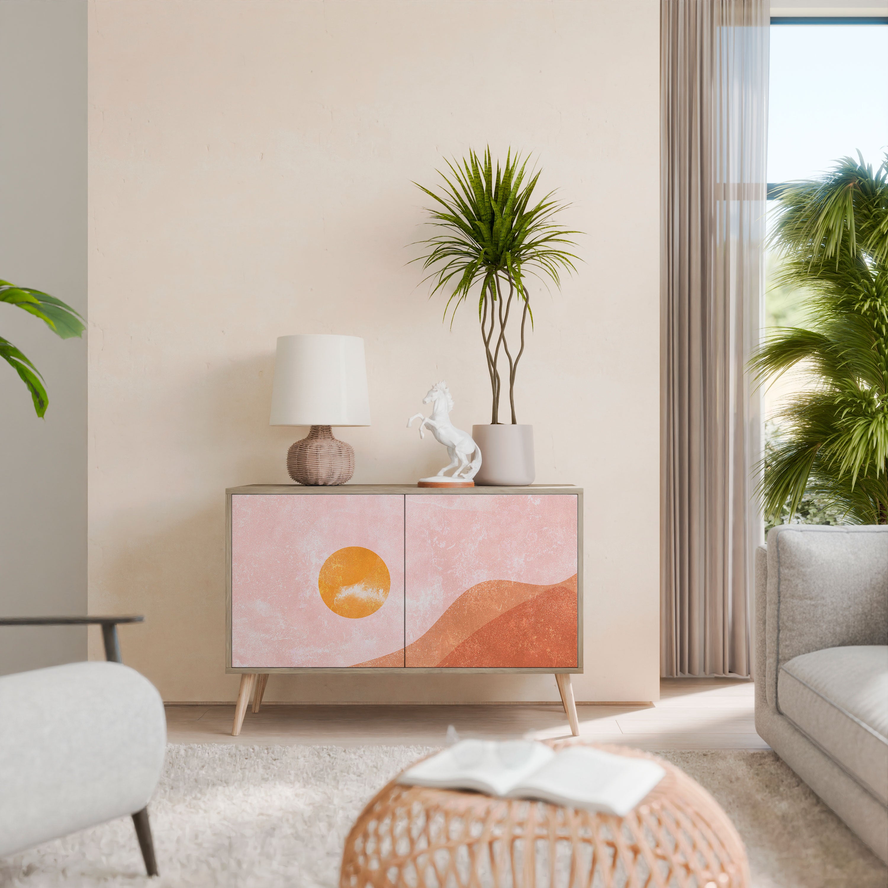 LUMINOUS SUNLIGHT 2-Door Sideboard in Oak Effect