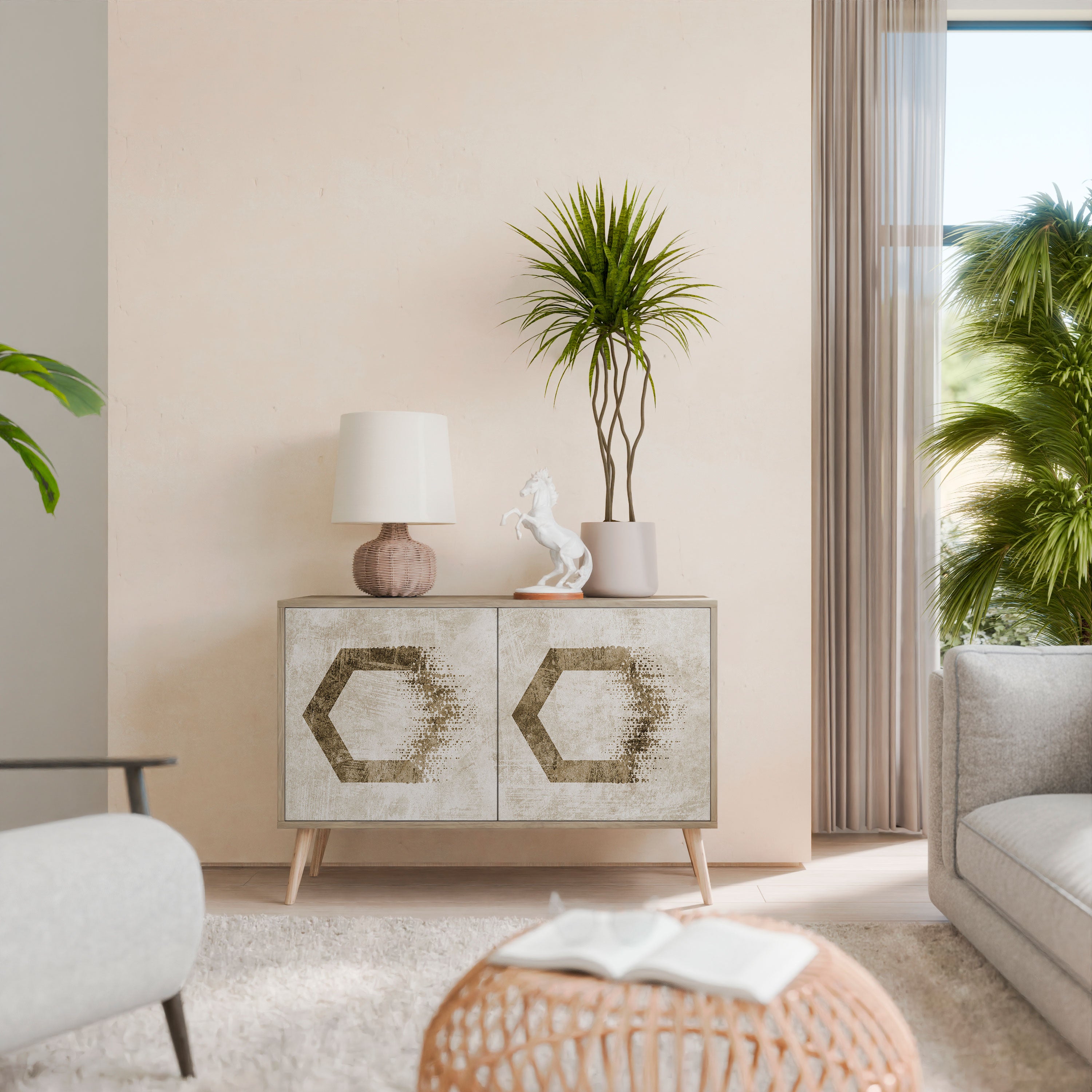 HEXAGONAL SHAPES 2-Door Sideboard in Oak Effect