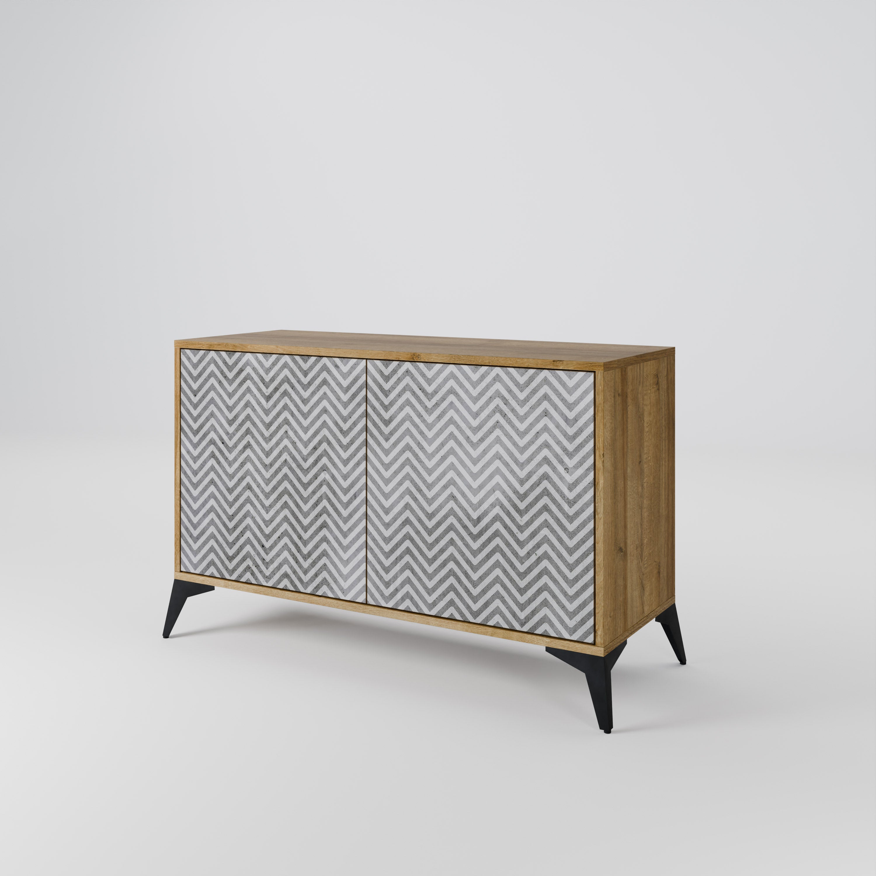 CONCRETE ZIG ZAG 2-Door Sideboard in Oak Effect