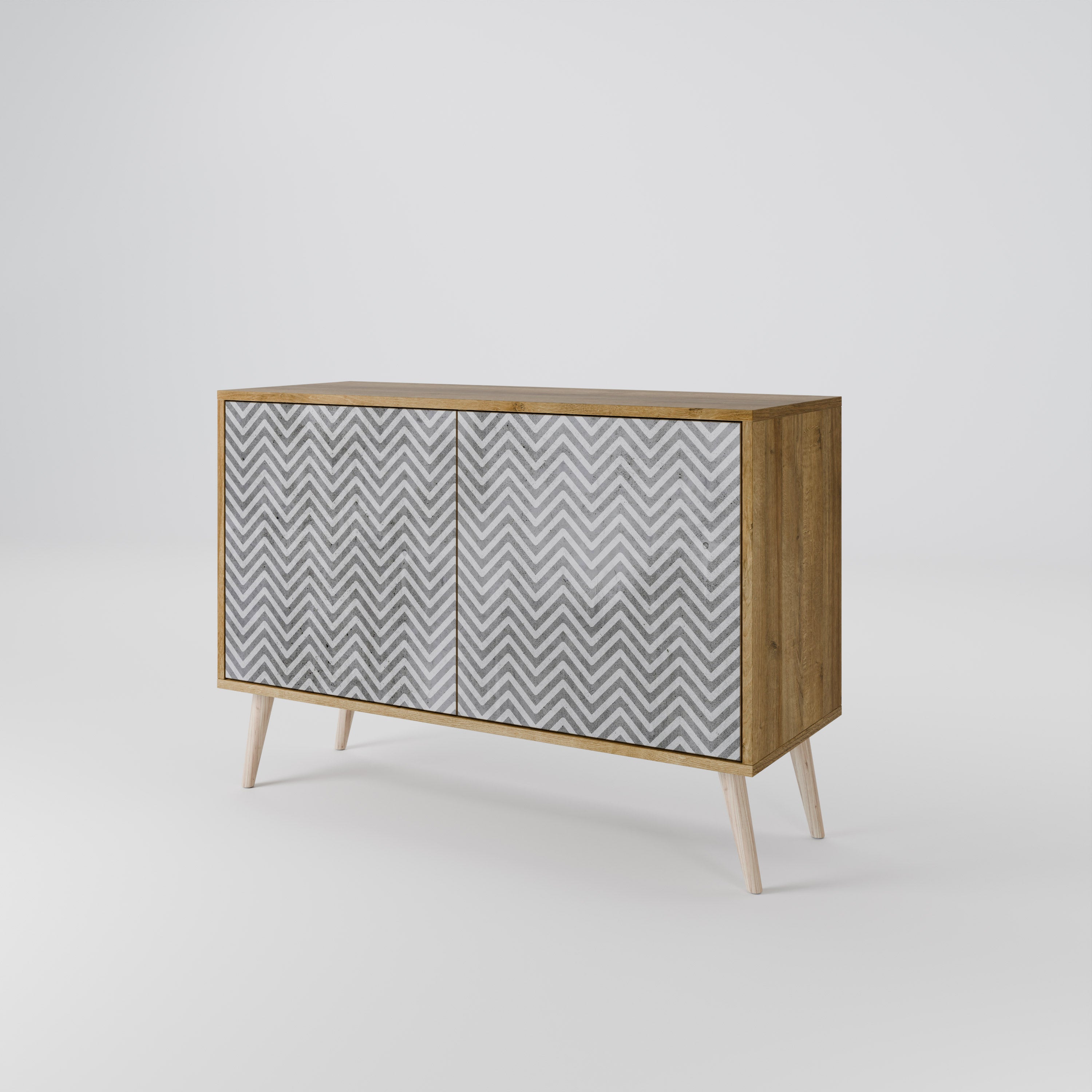 CONCRETE ZIG ZAG 2-Door Sideboard in Oak Effect