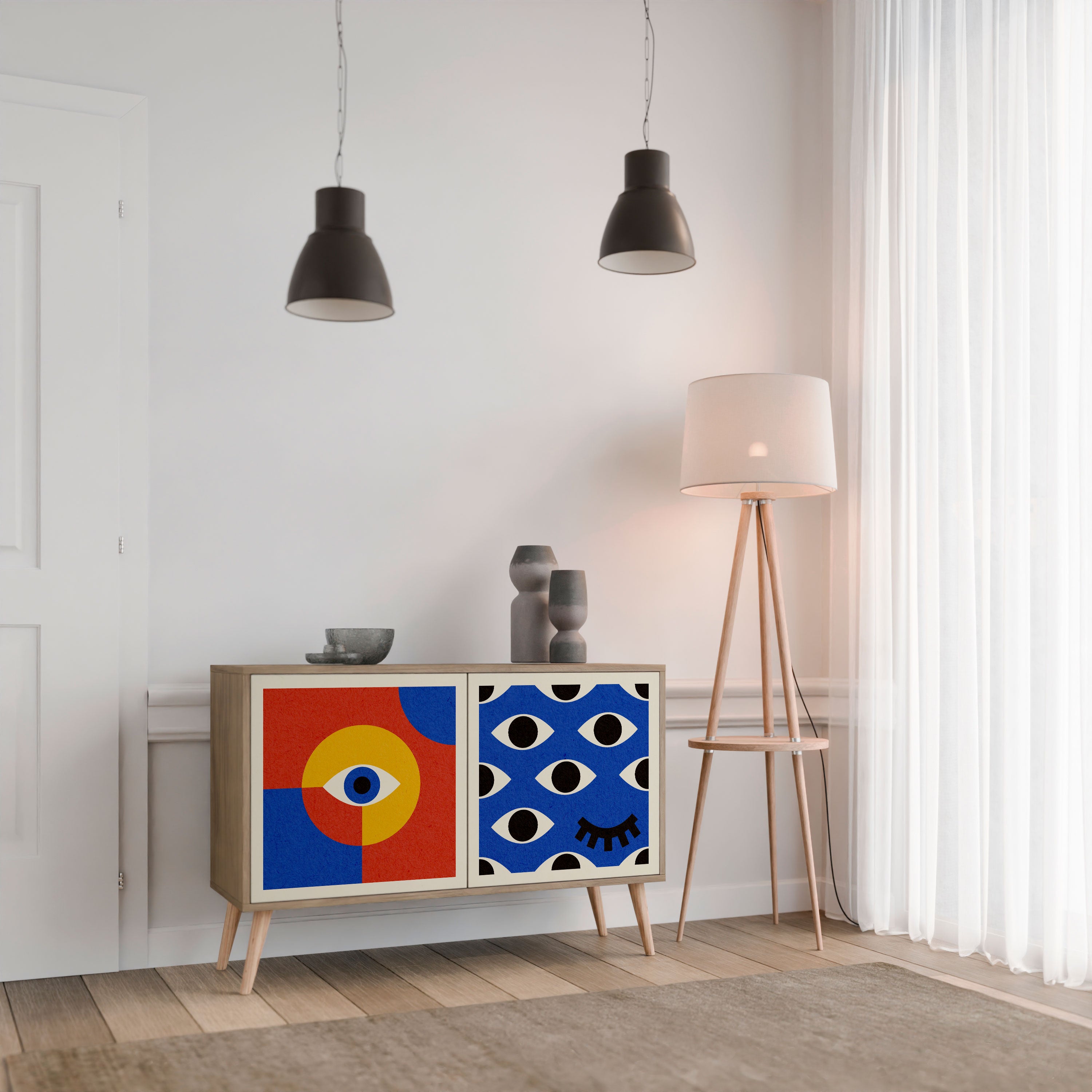 GEOMETRIC EYES 2-Door Sideboard in Oak Effect