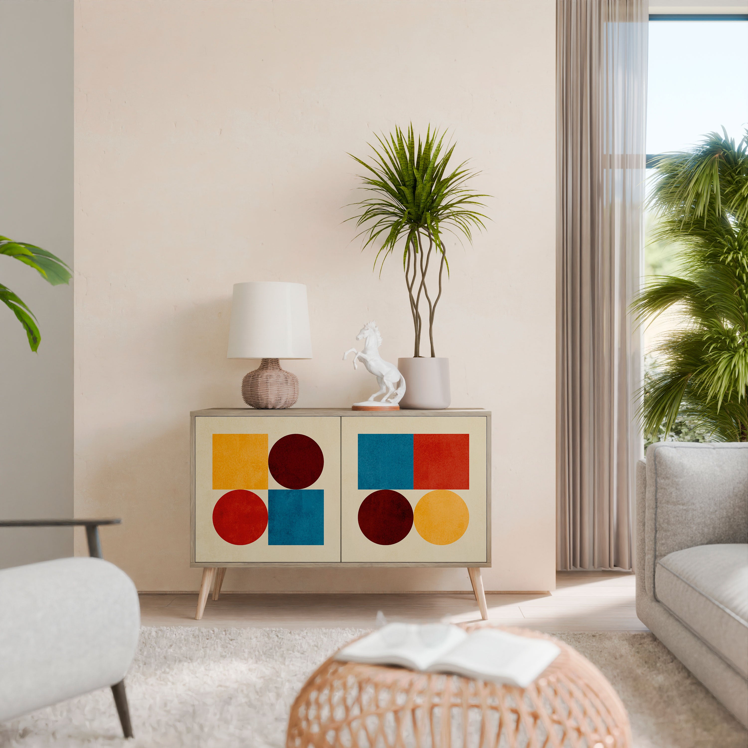 GEOMETRIC PUZZLE 2-Door Sideboard in Oak Effect