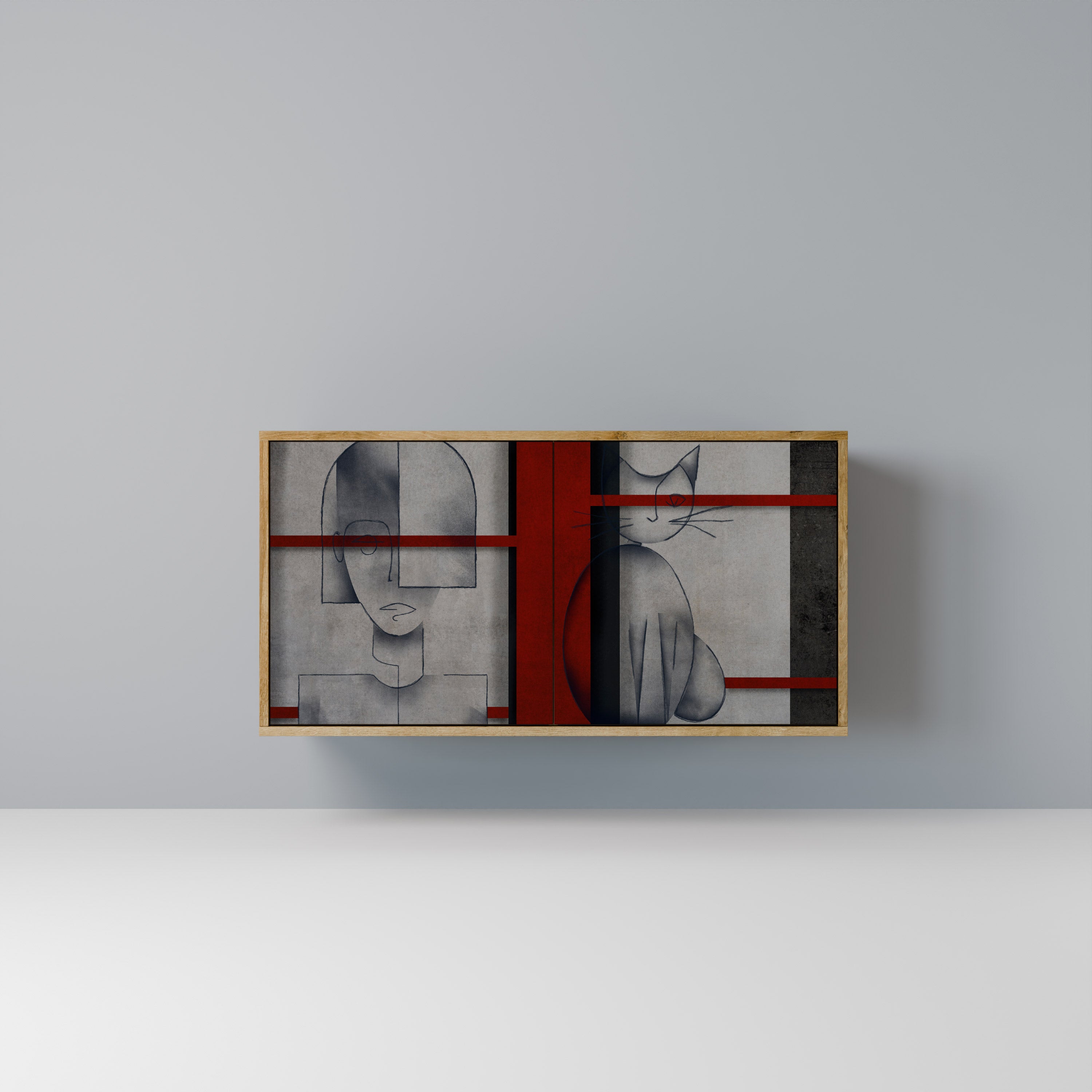 GRAY FIGURES 2-Door Sideboard in Oak Effect