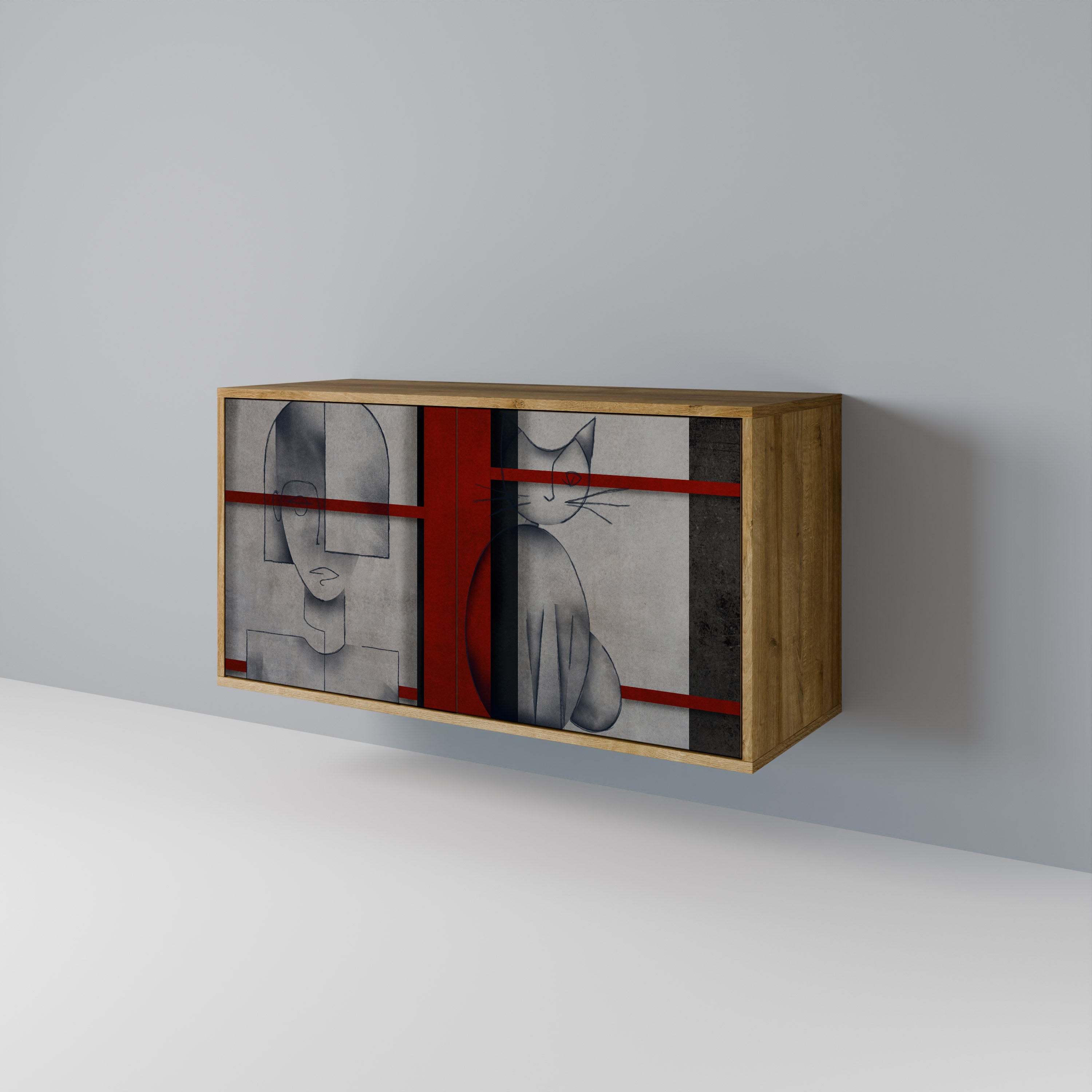 GRAY FIGURES 2-Door Sideboard in Oak Effect