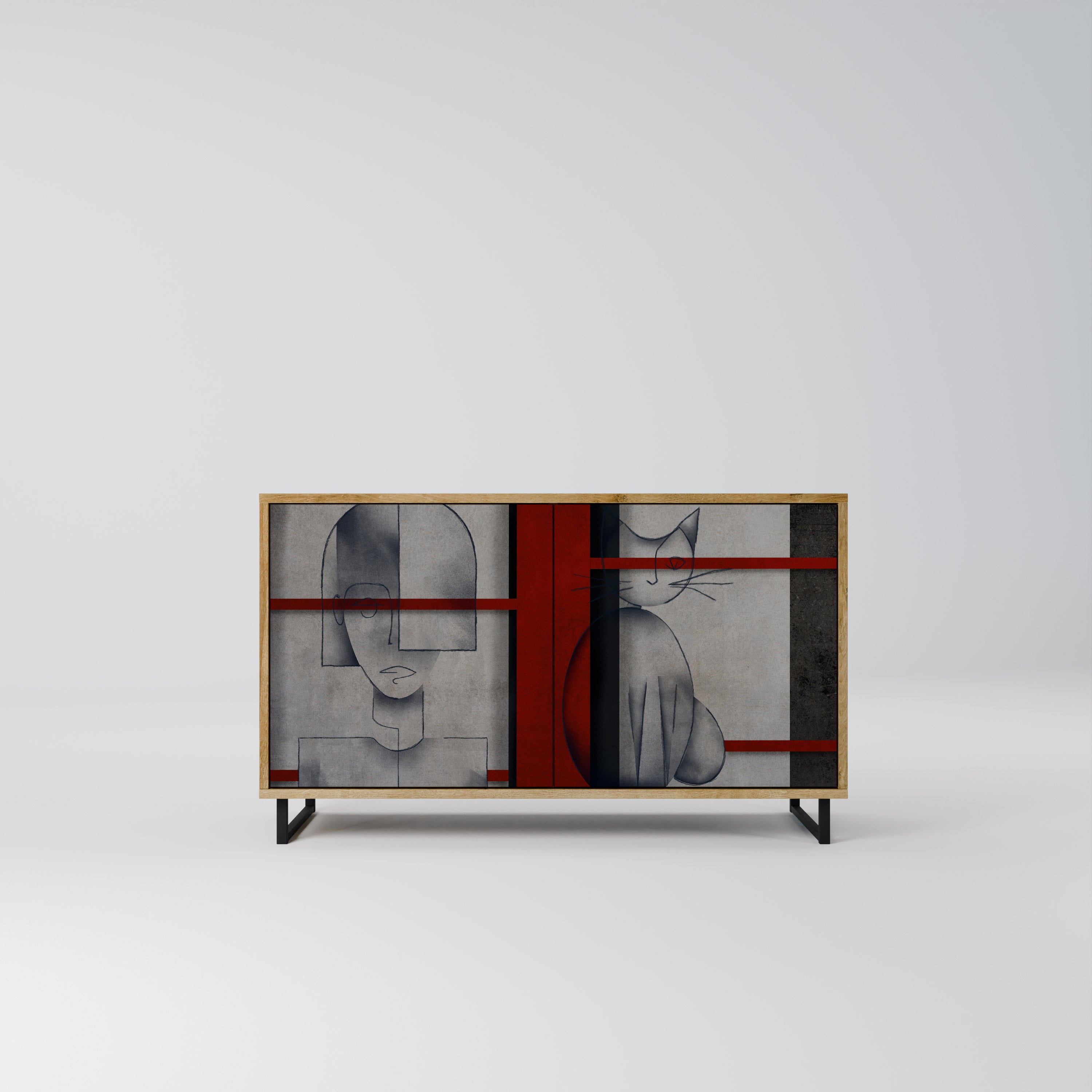 GRAY FIGURES 2-Door Sideboard in Oak Effect