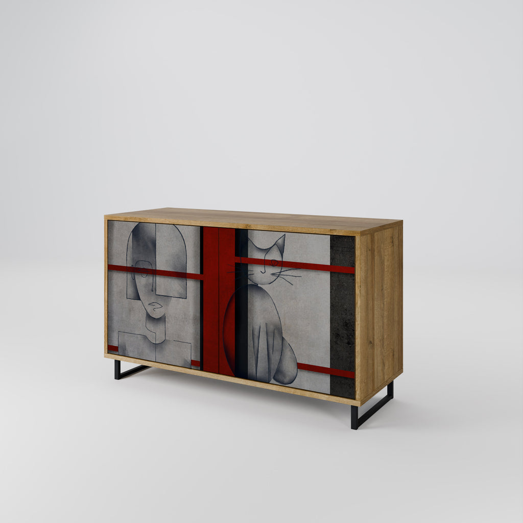 GRAY FIGURES 2-Door Sideboard in Oak Effect