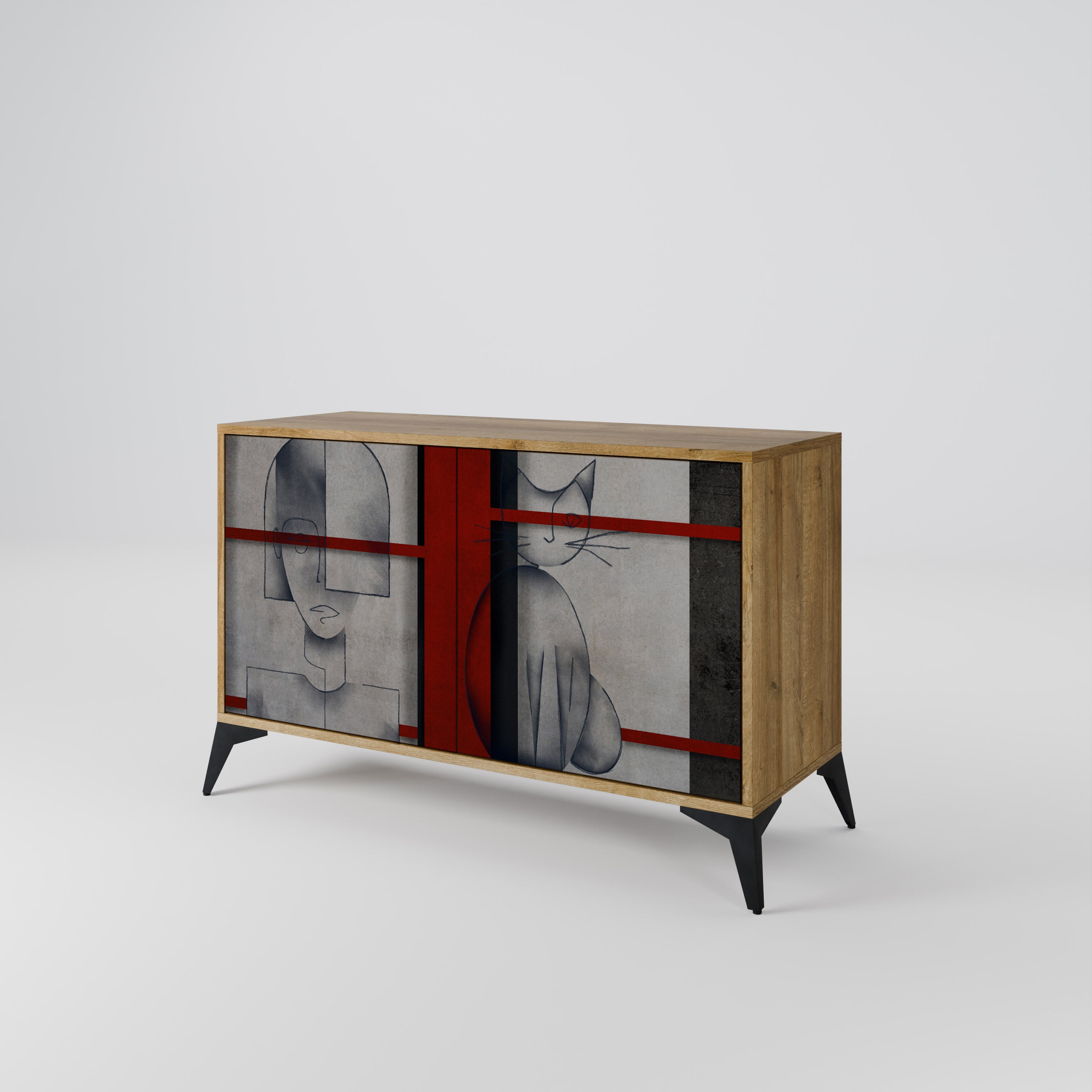 GRAY FIGURES 2-Door Sideboard in Oak Effect