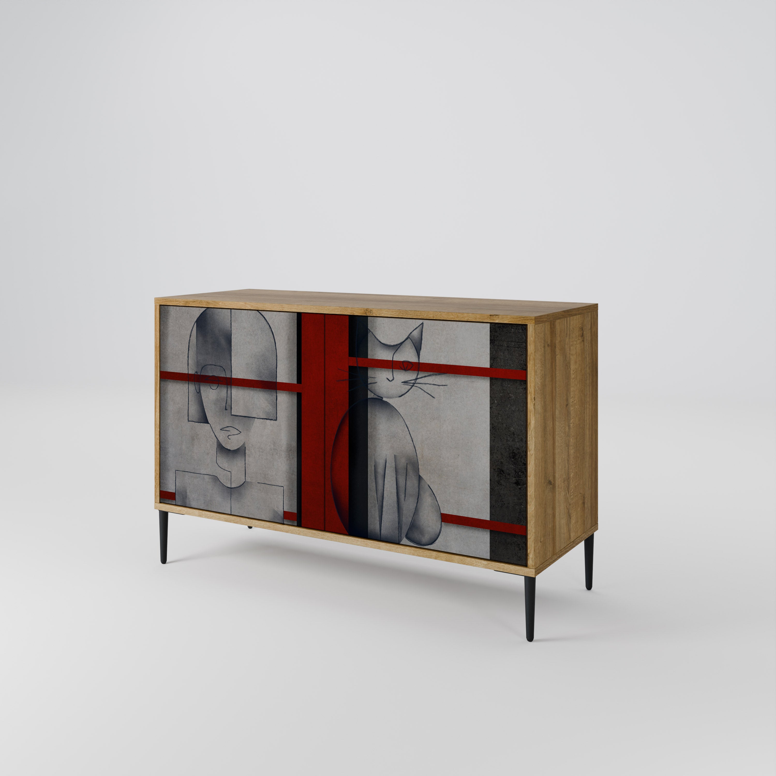 GRAY FIGURES 2-Door Sideboard in Oak Effect