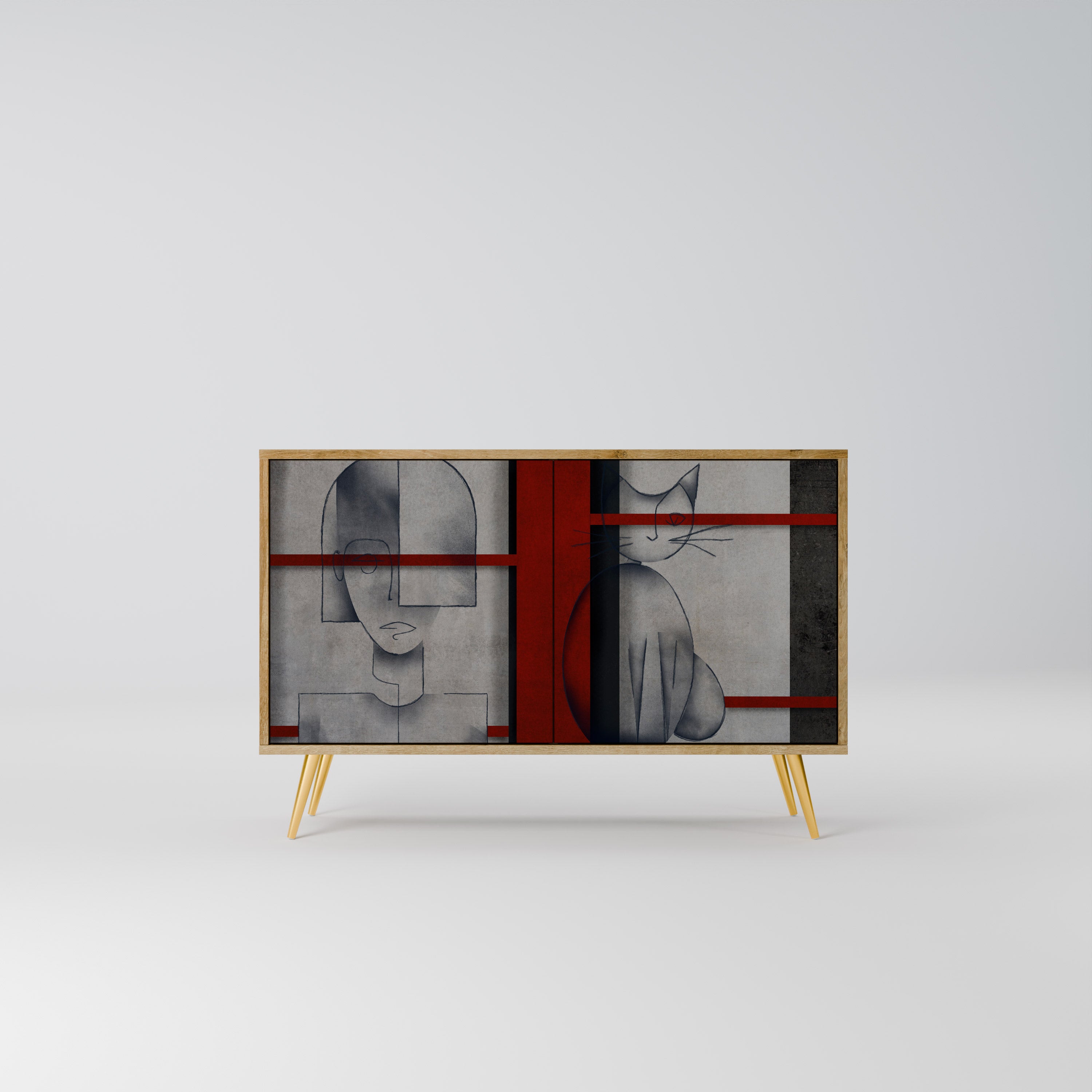 GRAY FIGURES 2-Door Sideboard in Oak Effect