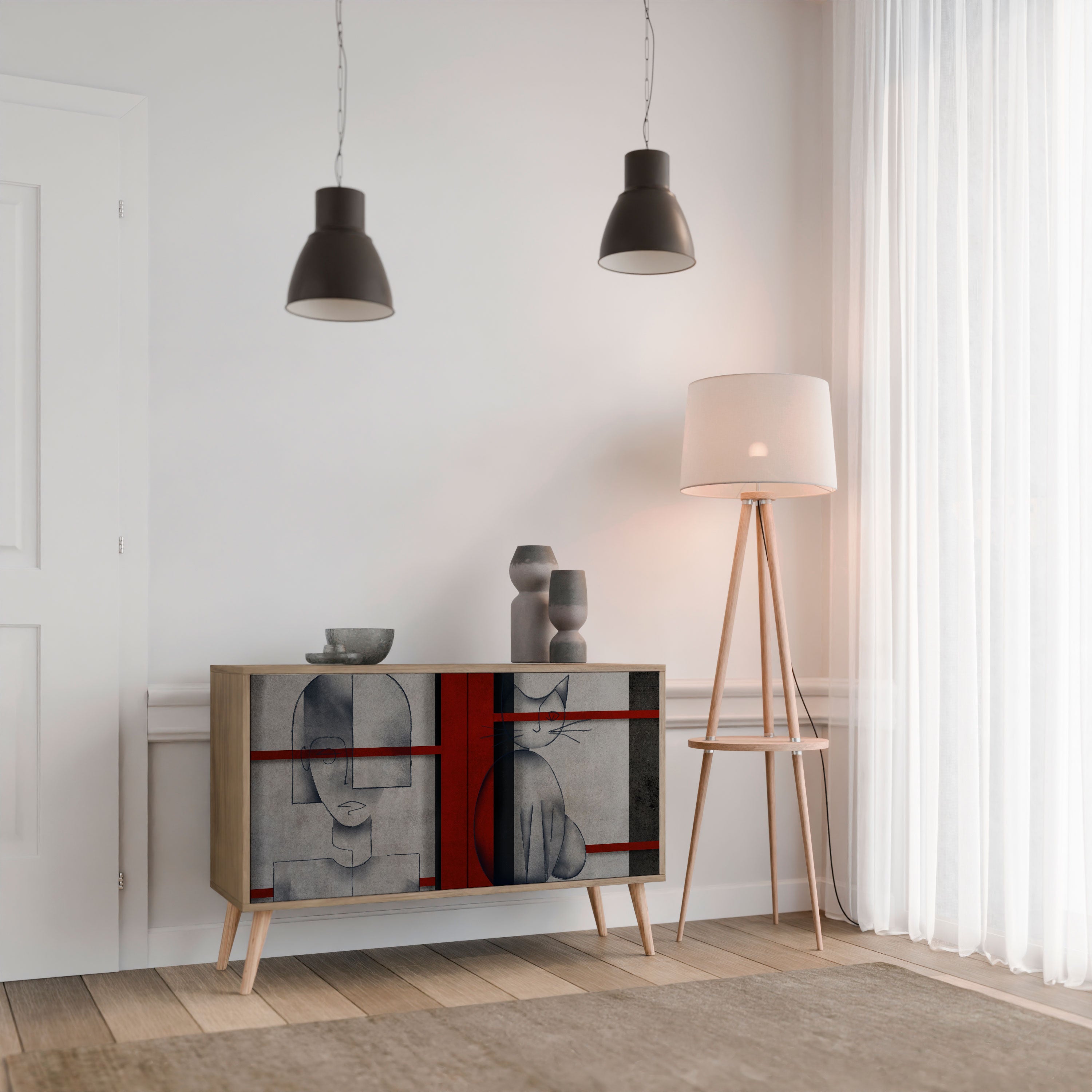 GRAY FIGURES 2-Door Sideboard in Oak Effect