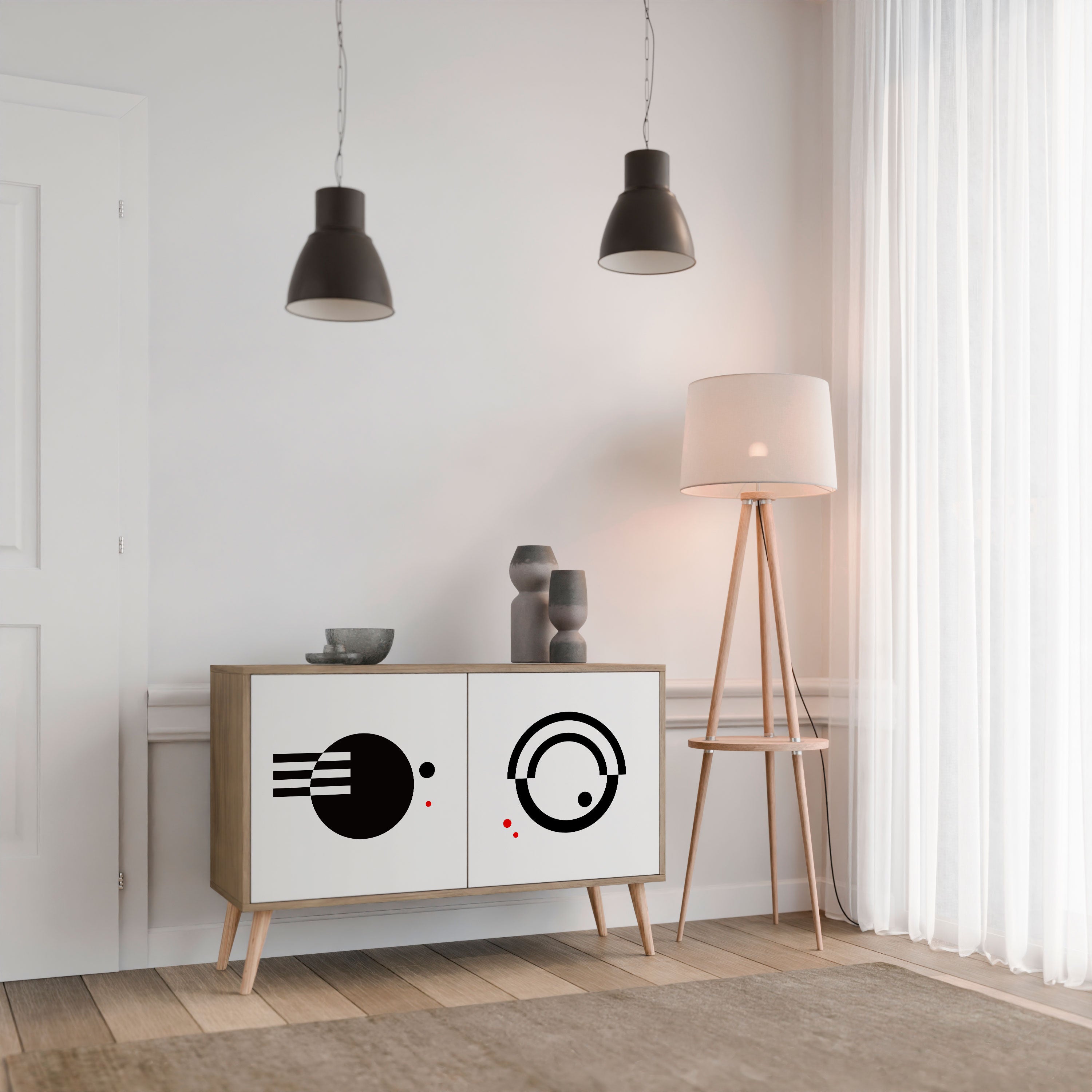 BLACK AND WHITE COMBINATION 2-Door Sideboard in Oak Effect