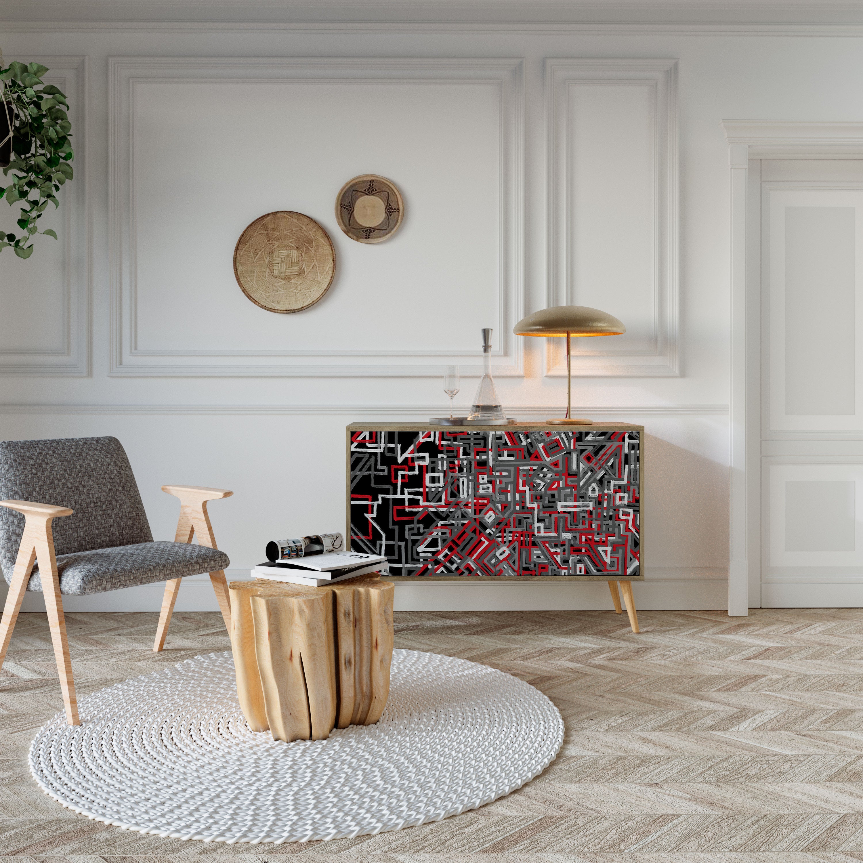 BROKEN LINES 2-Door Sideboard in Oak Effect