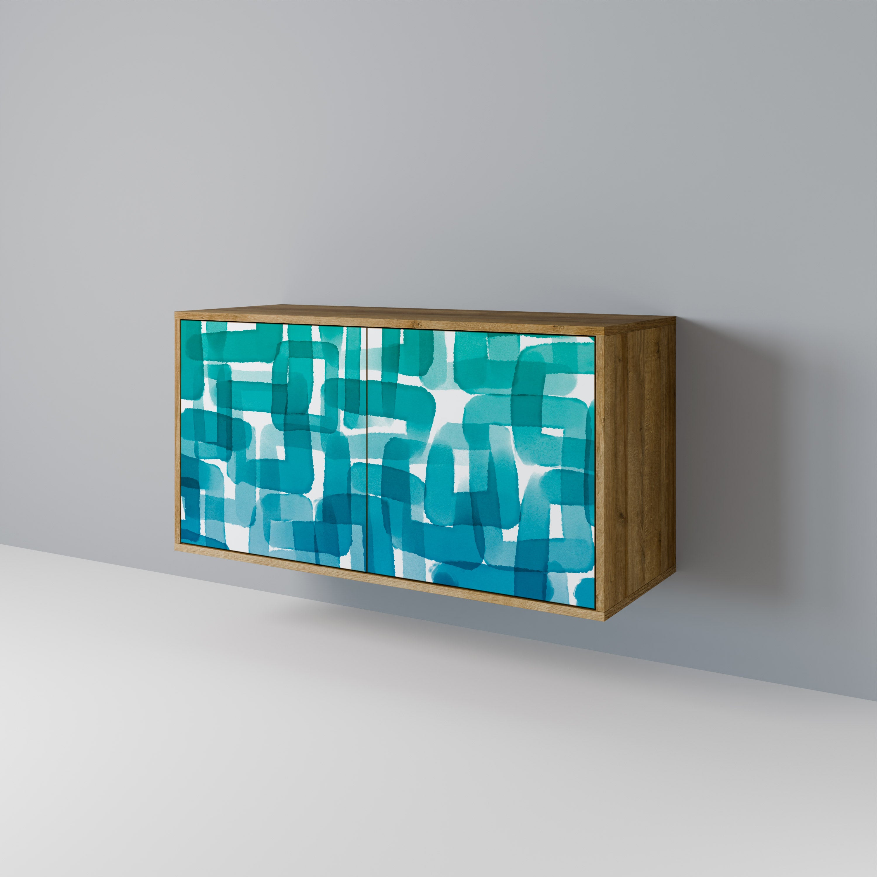 TURQUOISE RECTANGLES 2-Door Sideboard in Oak Effect