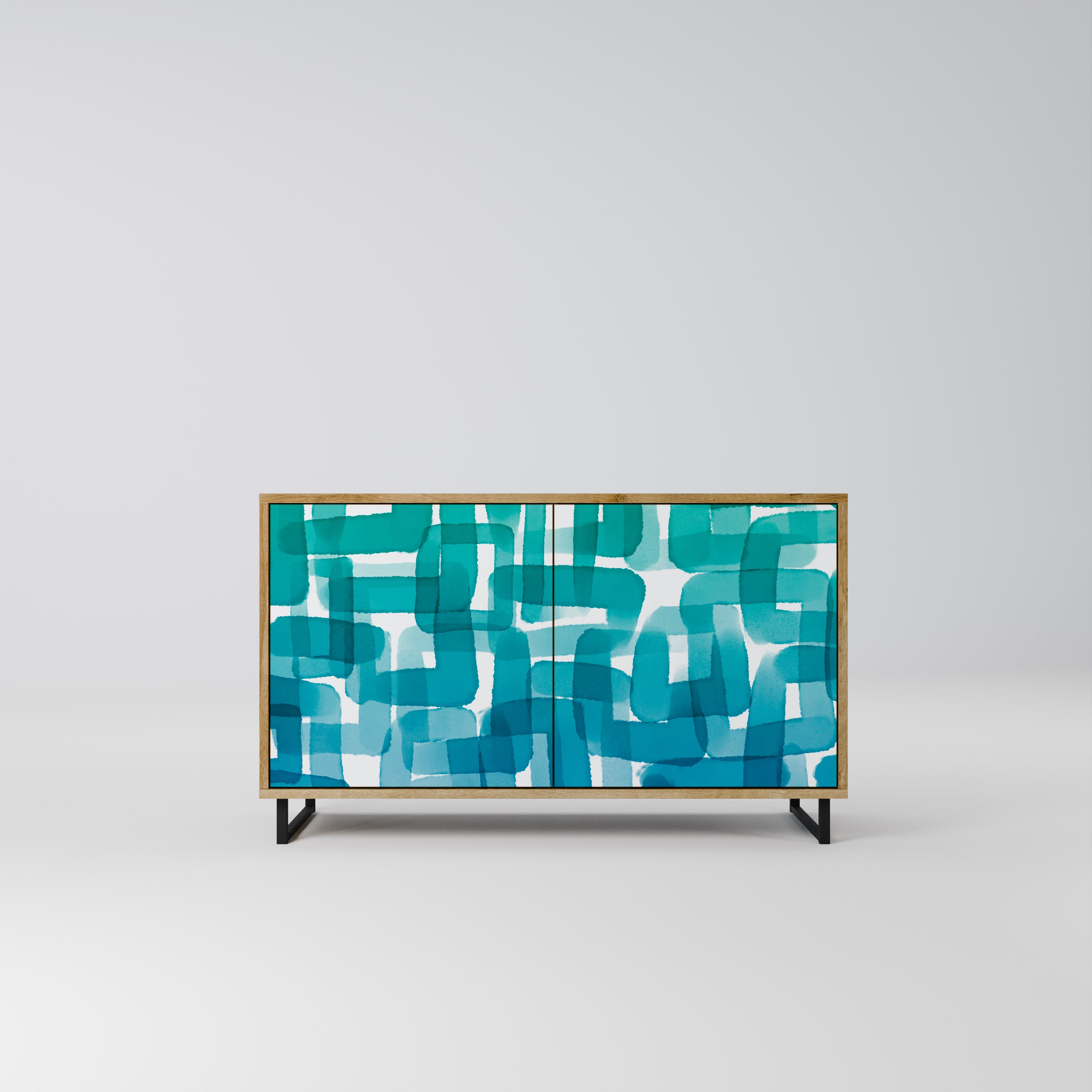 TURQUOISE RECTANGLES 2-Door Sideboard in Oak Effect