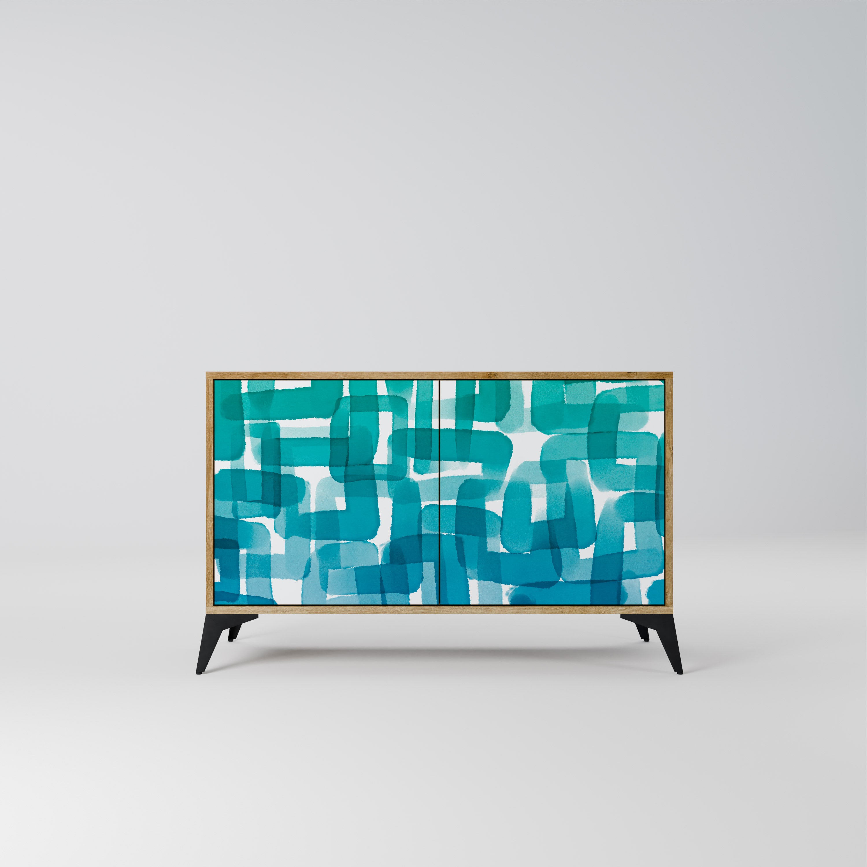 TURQUOISE RECTANGLES 2-Door Sideboard in Oak Effect