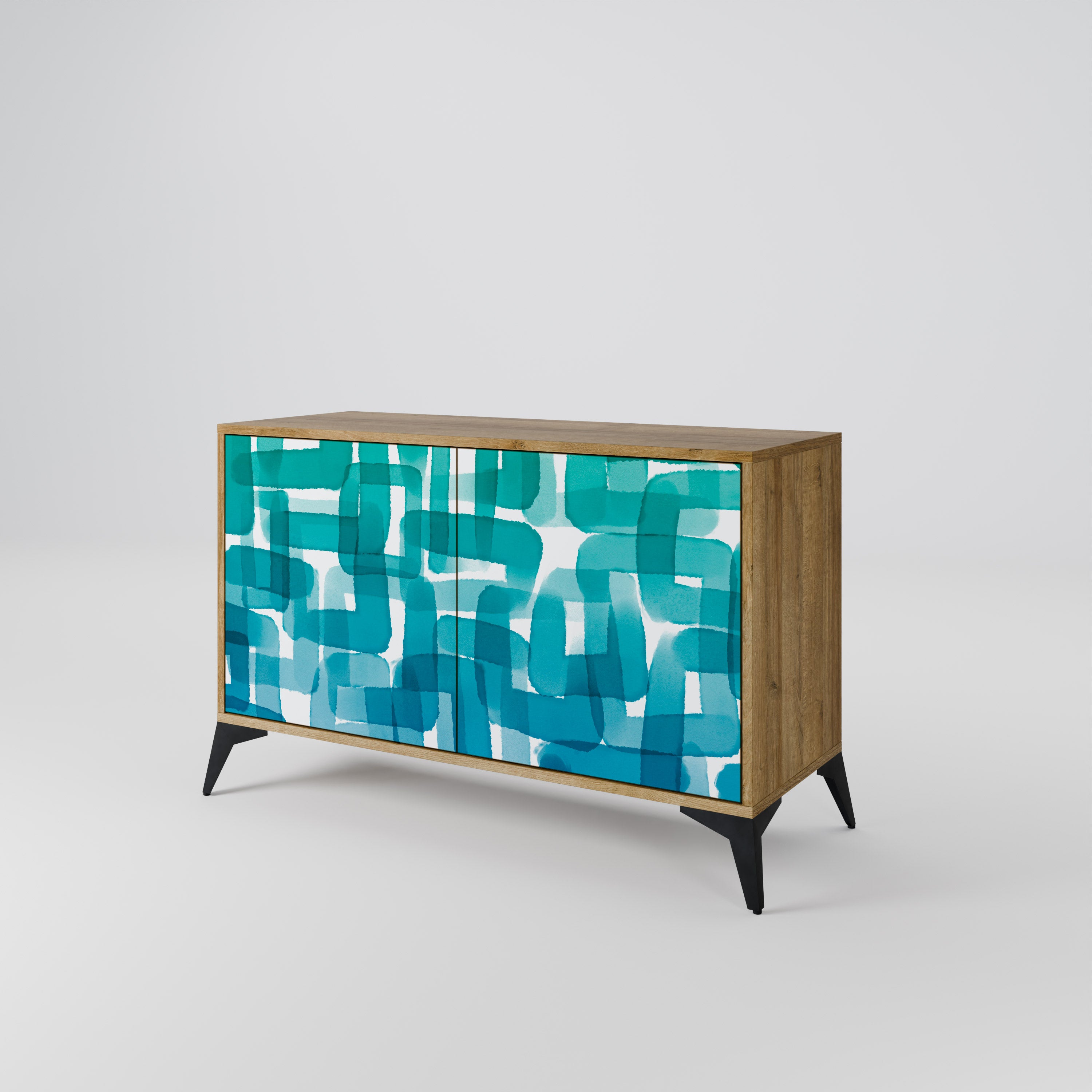TURQUOISE RECTANGLES 2-Door Sideboard in Oak Effect