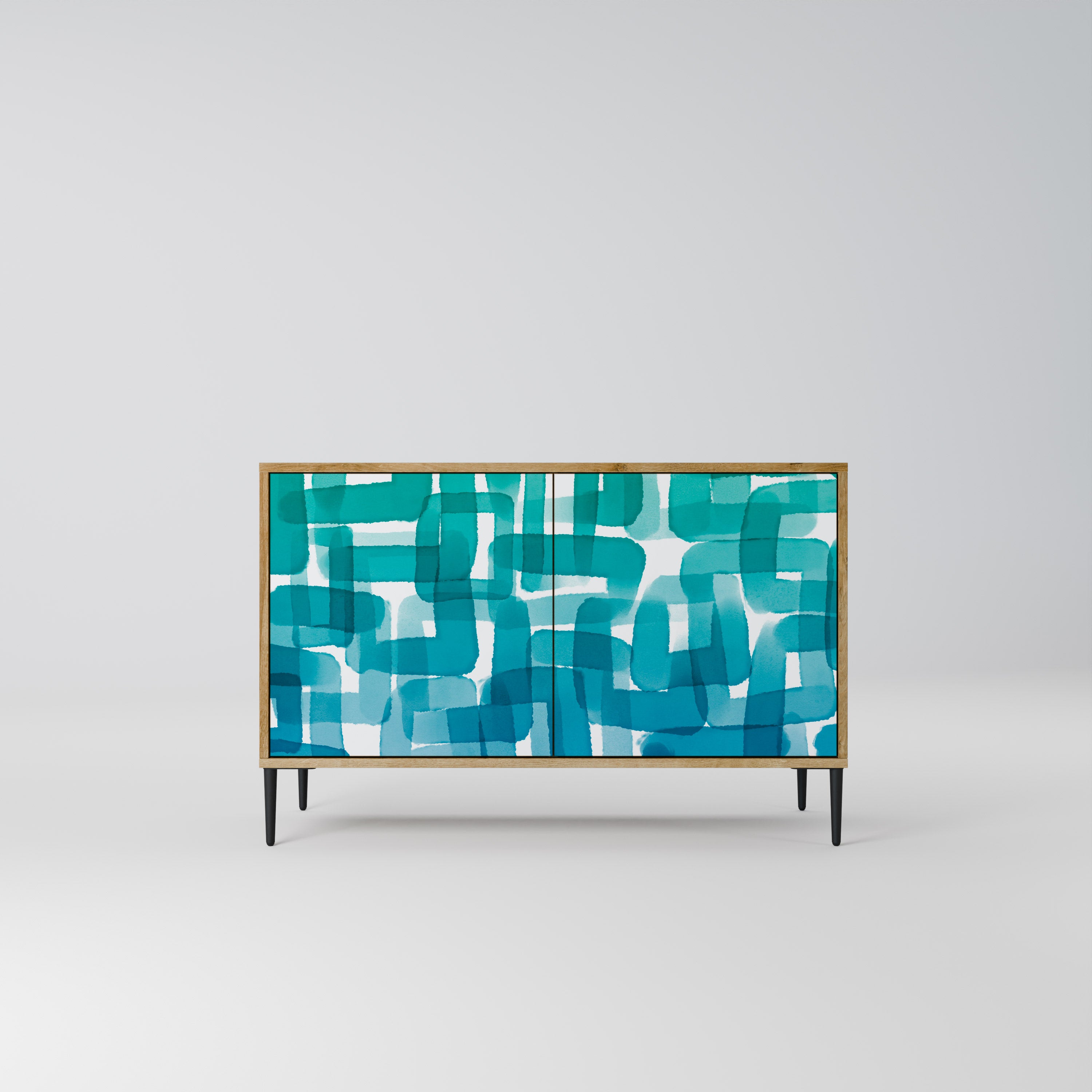 TURQUOISE RECTANGLES 2-Door Sideboard in Oak Effect