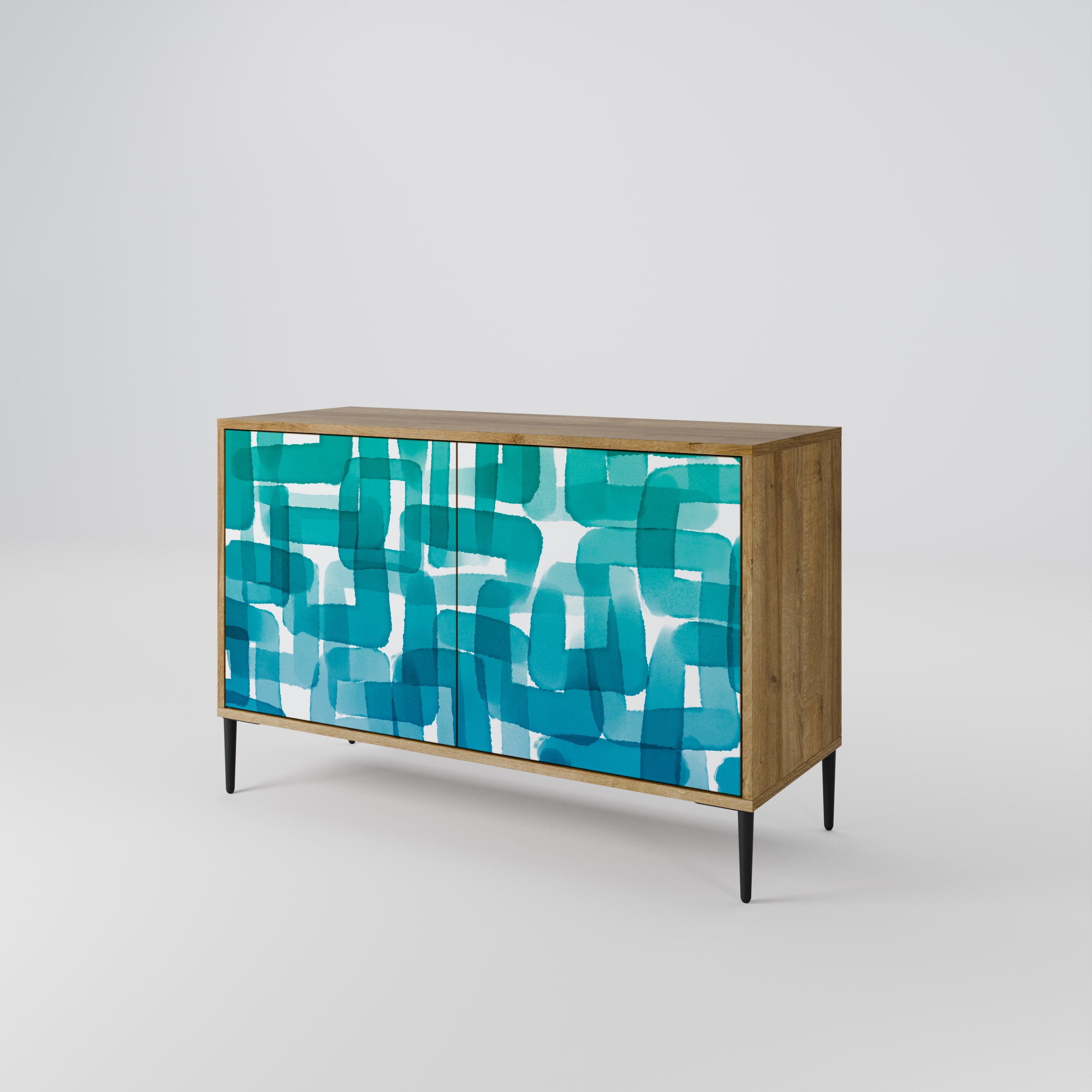 TURQUOISE RECTANGLES 2-Door Sideboard in Oak Effect
