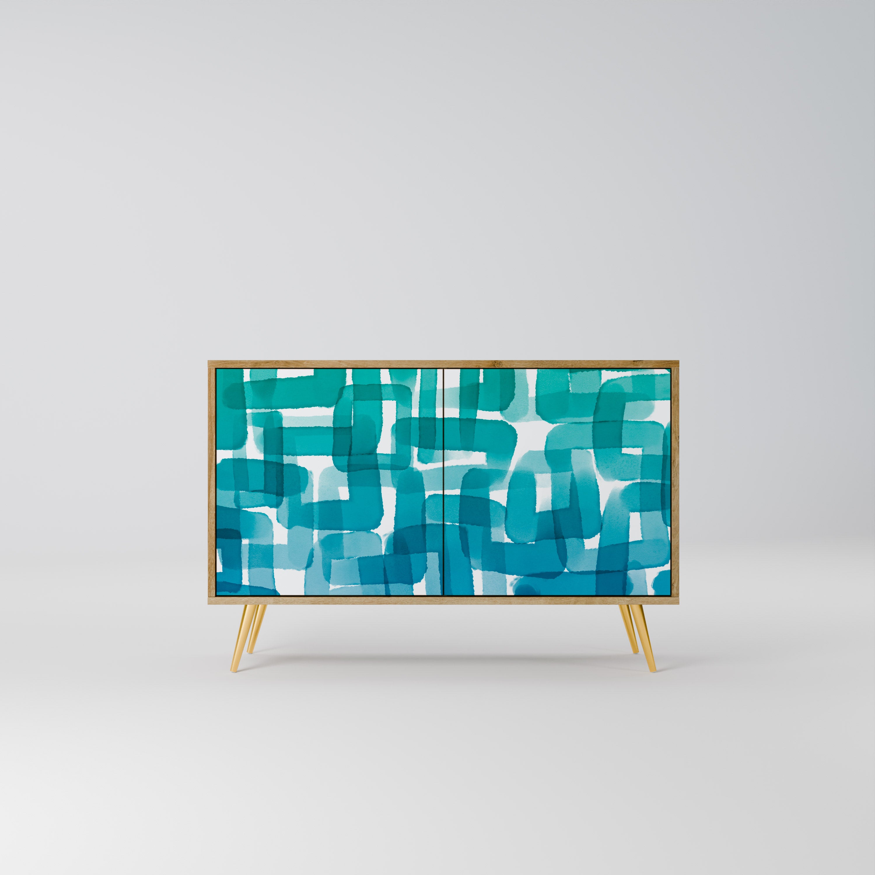 TURQUOISE RECTANGLES 2-Door Sideboard in Oak Effect