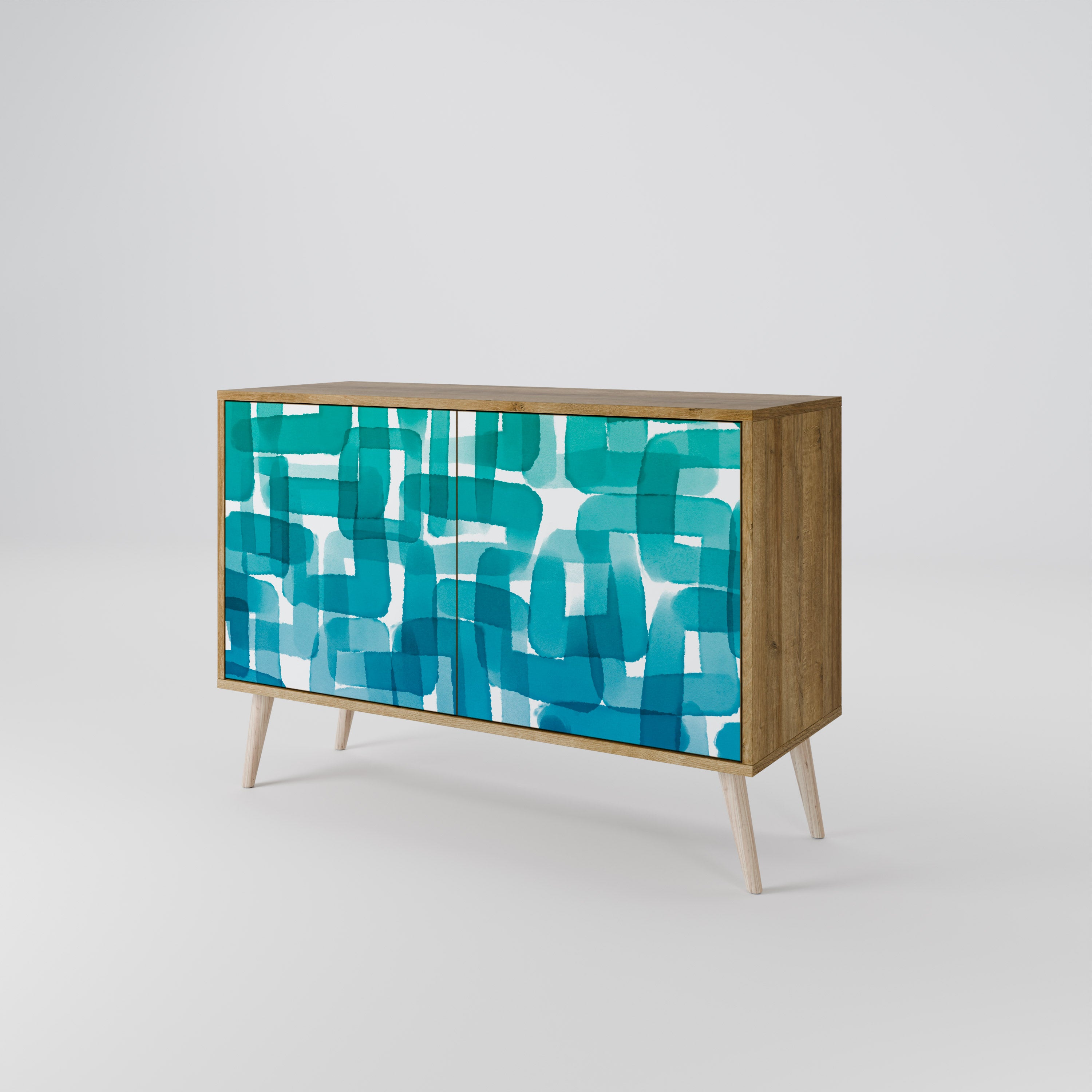 TURQUOISE RECTANGLES 2-Door Sideboard in Oak Effect