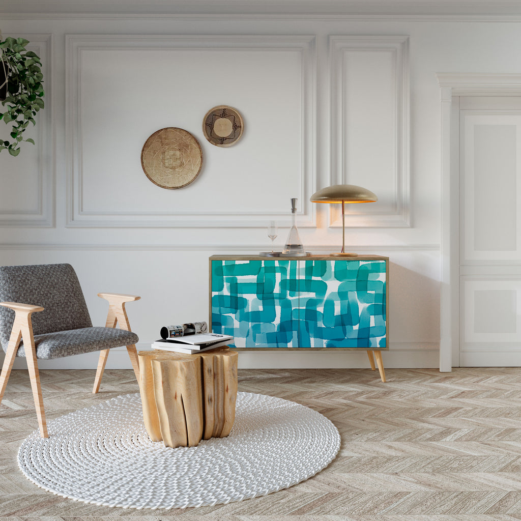 TURQUOISE RECTANGLES 2-Door Sideboard in Oak Effect