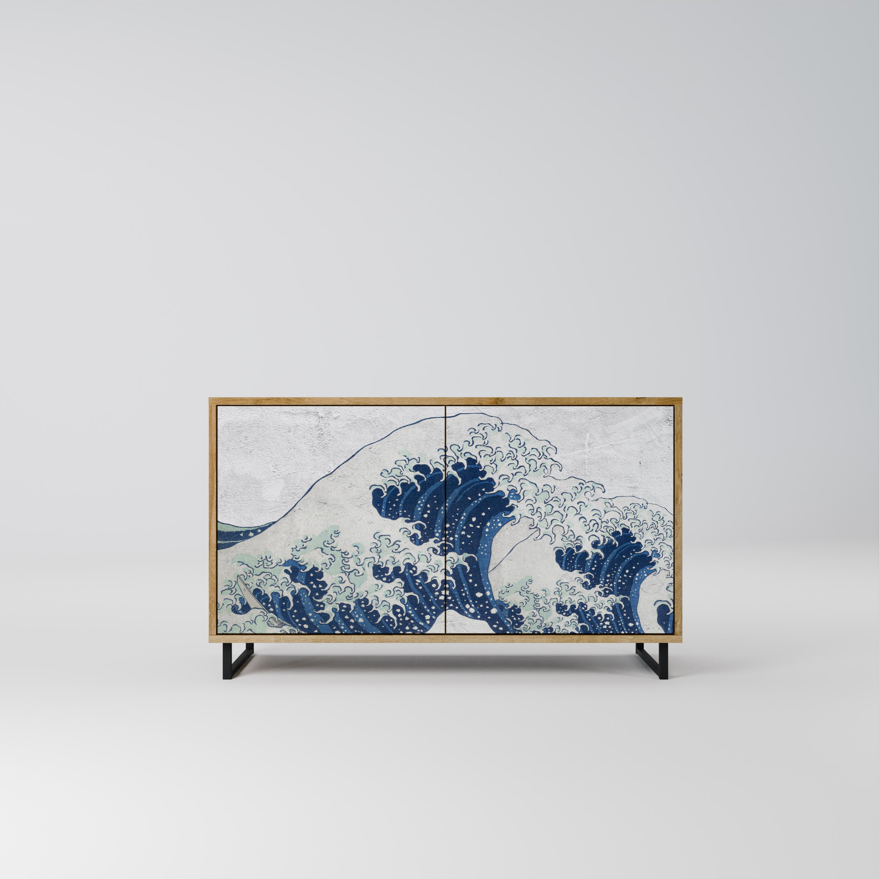 THE GREAT WAVE AT KANAGAWA 2-Door Sideboard in Oak Effect