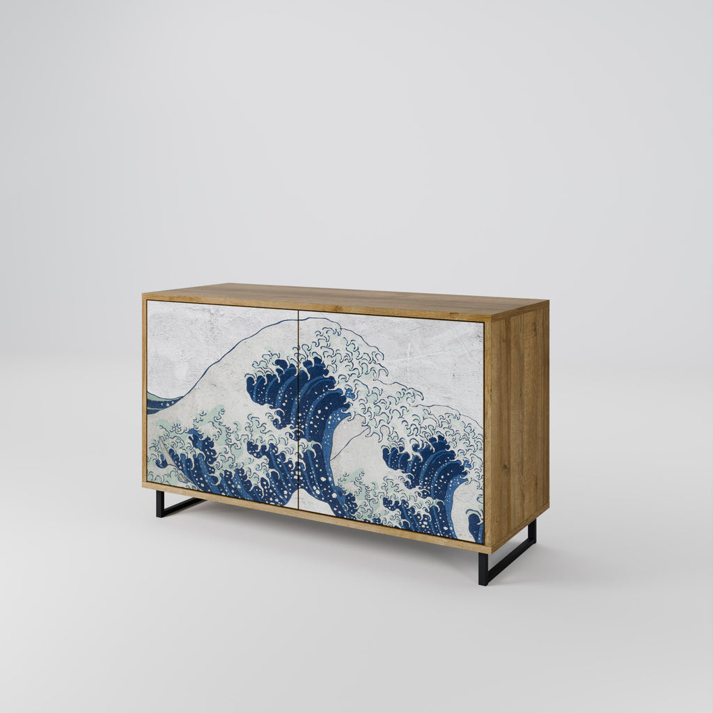 THE GREAT WAVE AT KANAGAWA 2-Door Sideboard in Oak Effect