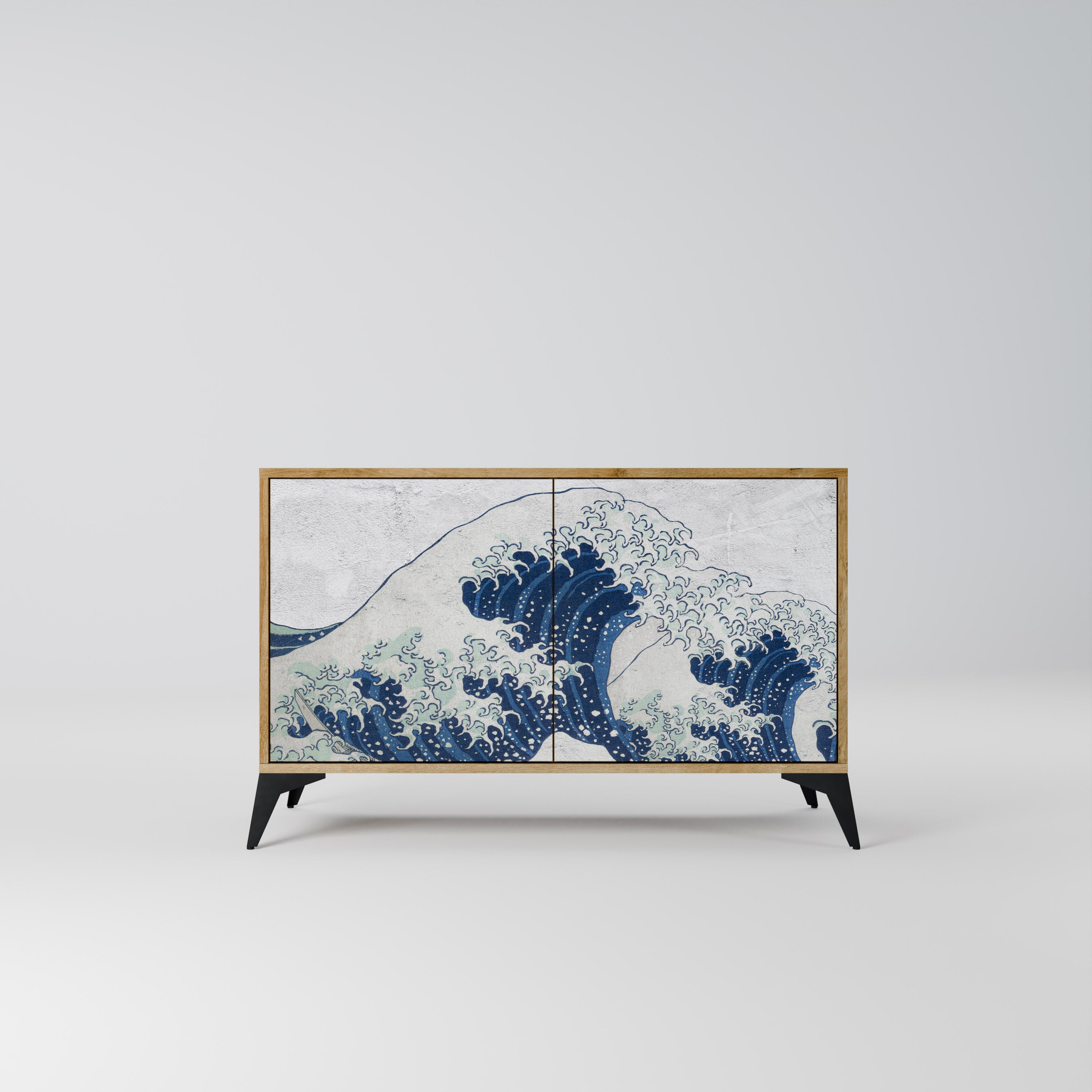 THE GREAT WAVE AT KANAGAWA 2-Door Sideboard in Oak Effect