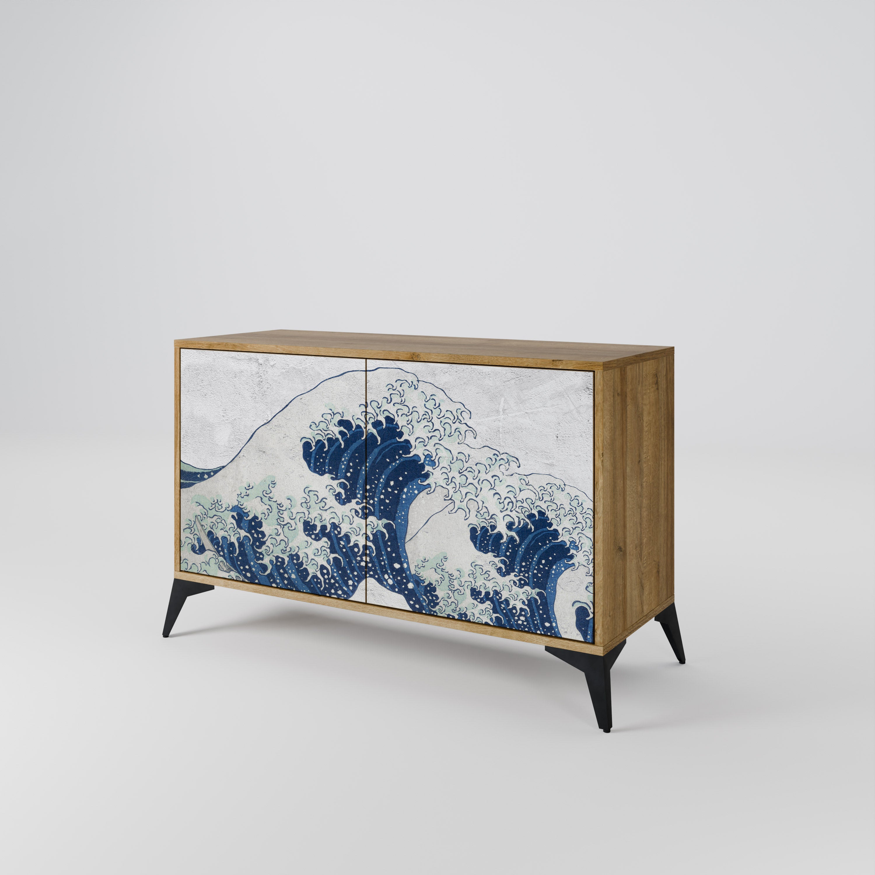THE GREAT WAVE AT KANAGAWA 2-Door Sideboard in Oak Effect