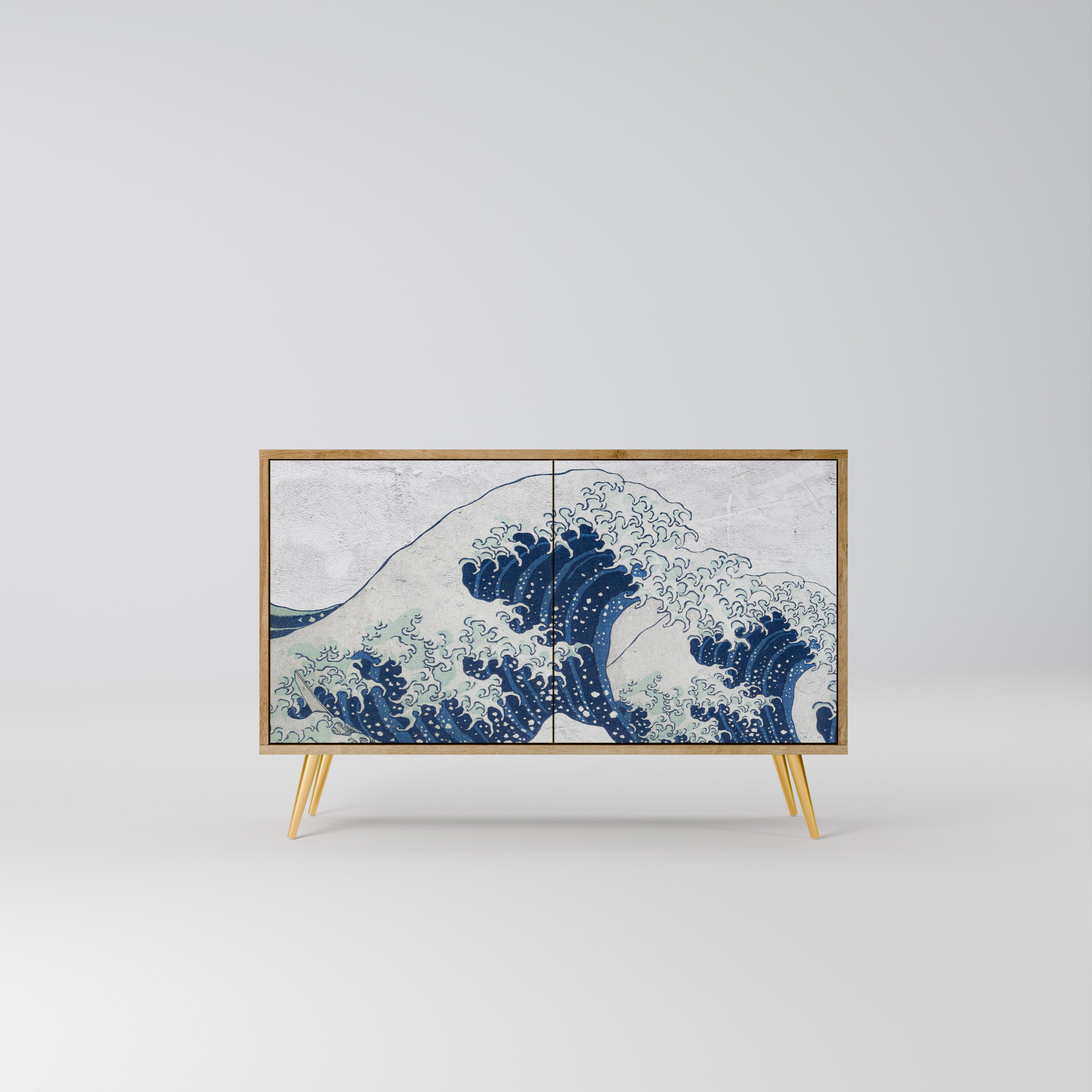 THE GREAT WAVE AT KANAGAWA 2-Door Sideboard in Oak Effect