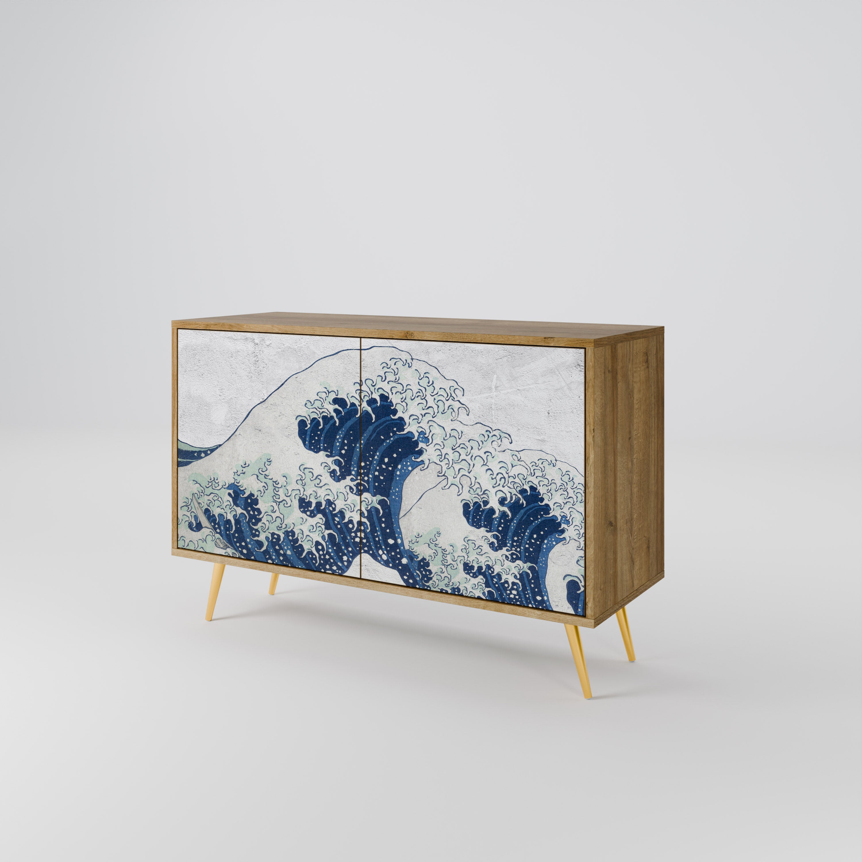 THE GREAT WAVE AT KANAGAWA 2-Door Sideboard in Oak Effect