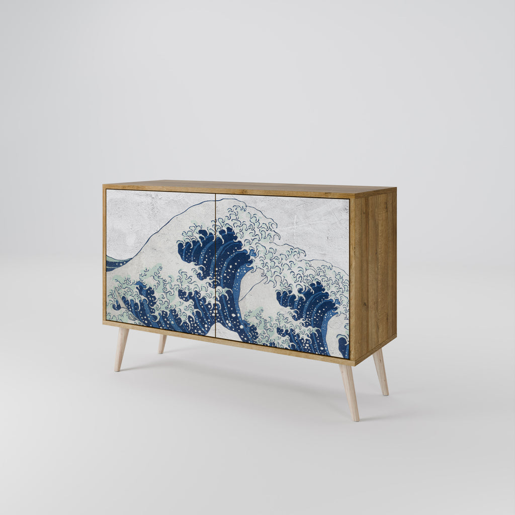 THE GREAT WAVE AT KANAGAWA 2-Door Sideboard in Oak Effect