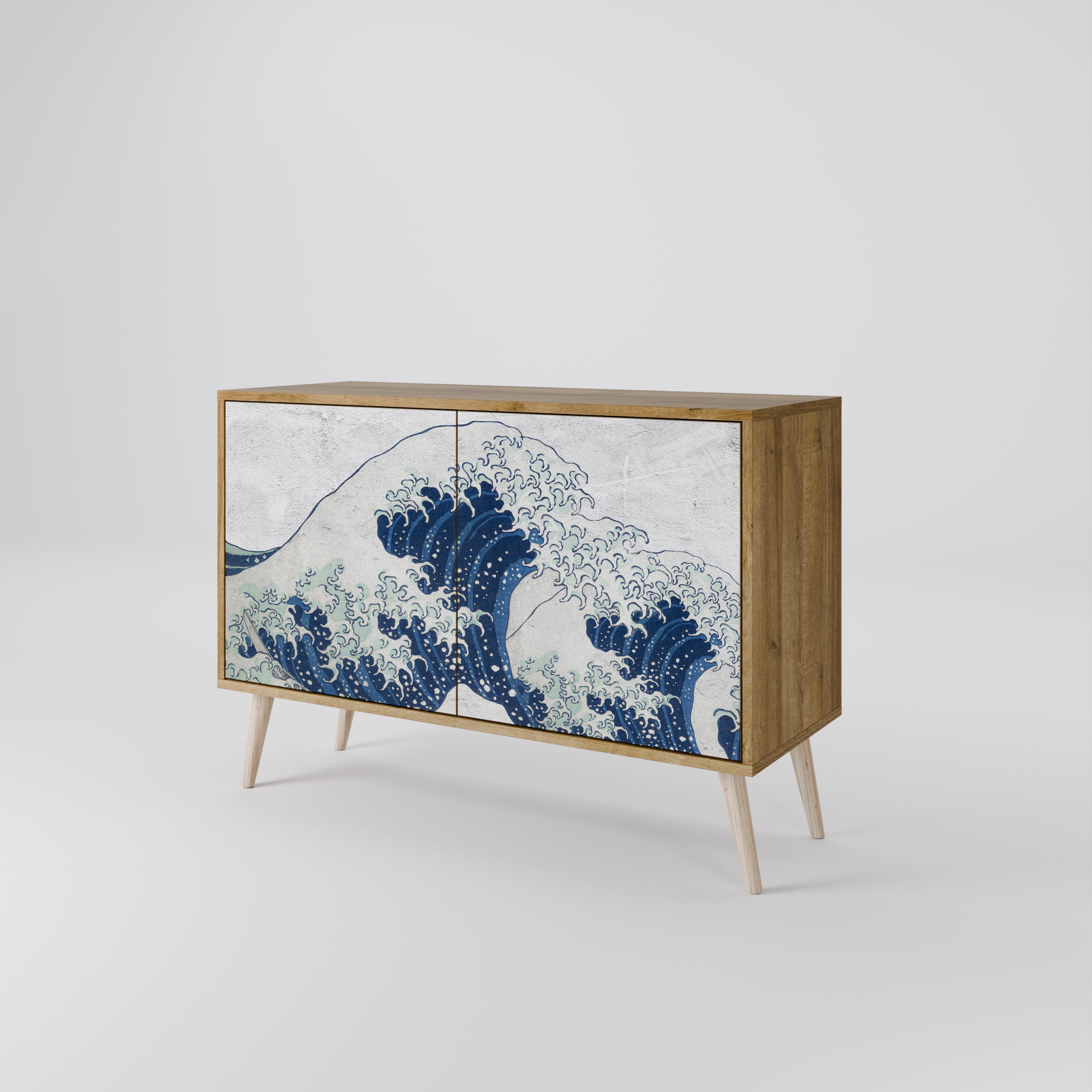 THE GREAT WAVE AT KANAGAWA 2-Door Sideboard in Oak Effect