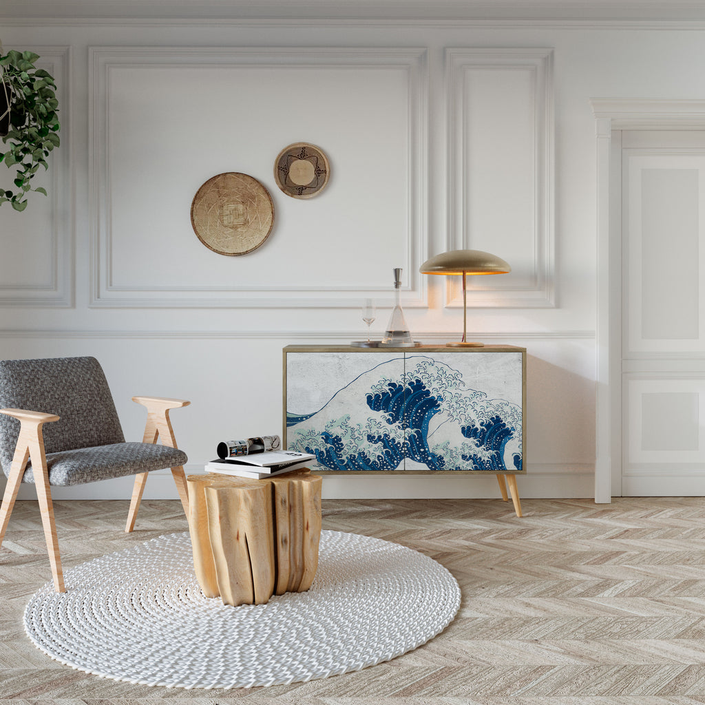 THE GREAT WAVE AT KANAGAWA 2-Door Sideboard in Oak Effect