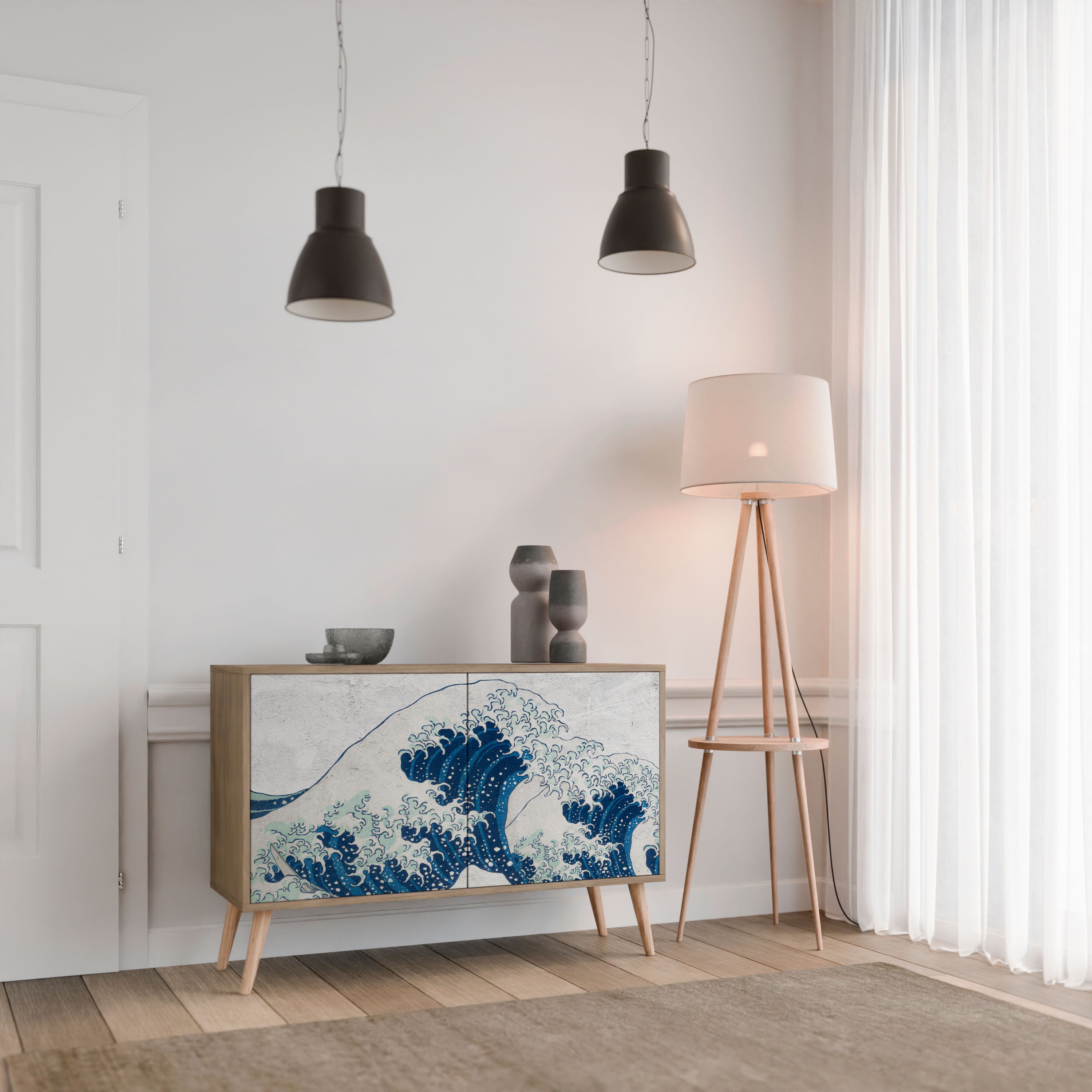 THE GREAT WAVE AT KANAGAWA 2-Door Sideboard in Oak Effect