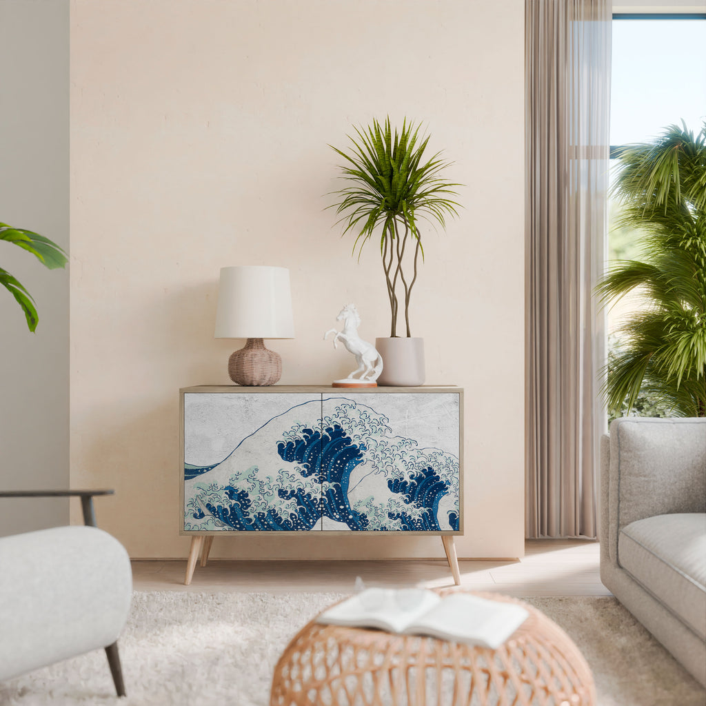 THE GREAT WAVE AT KANAGAWA 2-Door Sideboard in Oak Effect