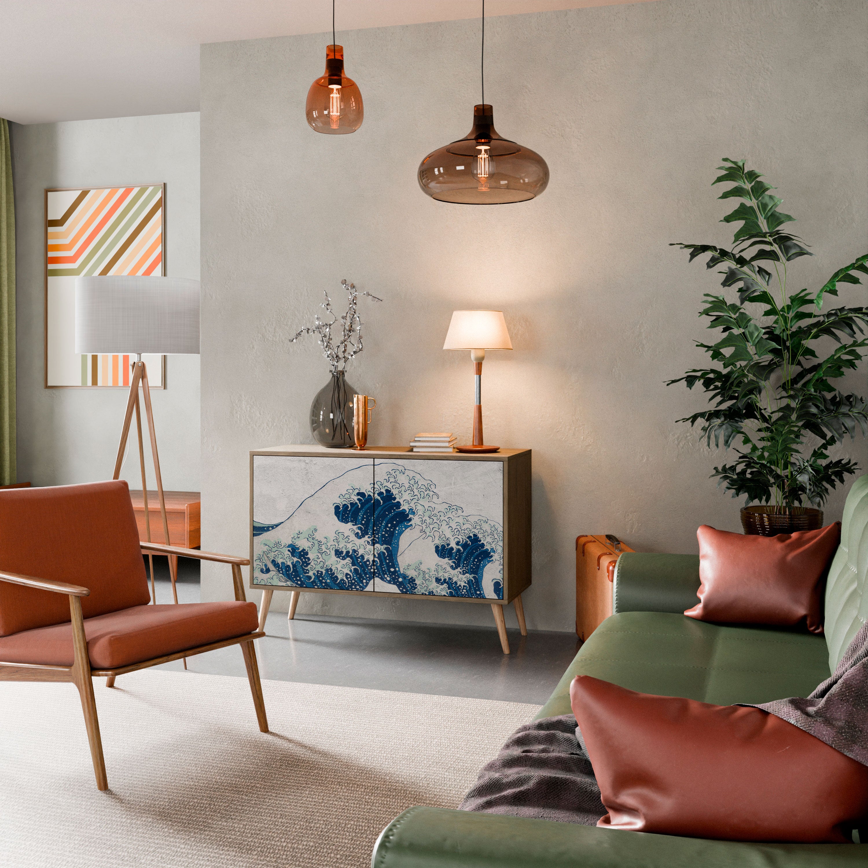 THE GREAT WAVE AT KANAGAWA 2-Door Sideboard in Oak Effect