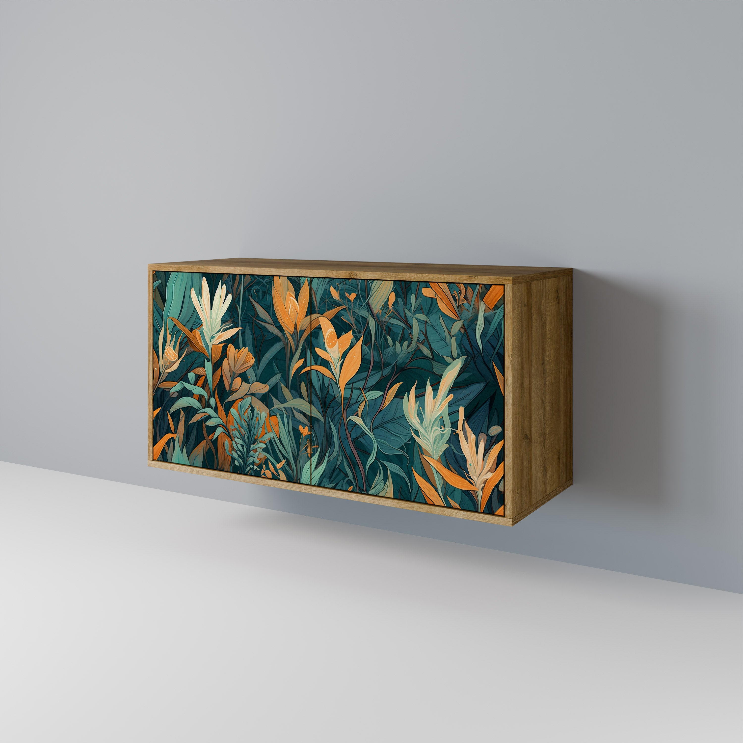 FLORAL SERENITY 2-Door Sideboard in Oak Effect